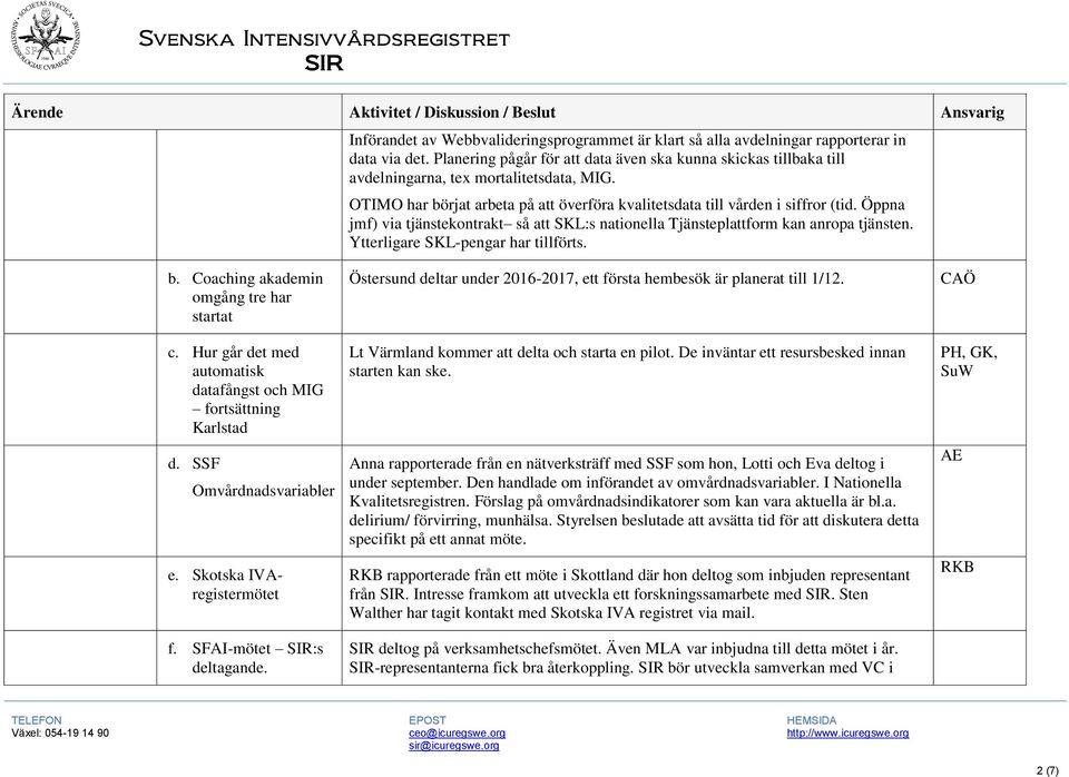 Öppna jmf) via tjänstekontrakt så att SKL:s nationella Tjänsteplattform kan anropa tjänsten. Ytterligare SKL-pengar har tillförts. b. Coaching akademin omgång tre har startat c.