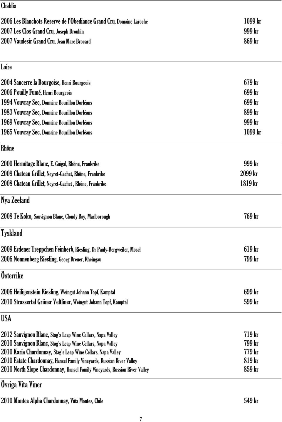 Vouvray Sec, Domaine Bourillon DorlИans 999 kr 1965 Vouvray Sec, Domaine Bourillon DorlИans 1099 kr RhТne 2000 Hermitage Blanc, E.