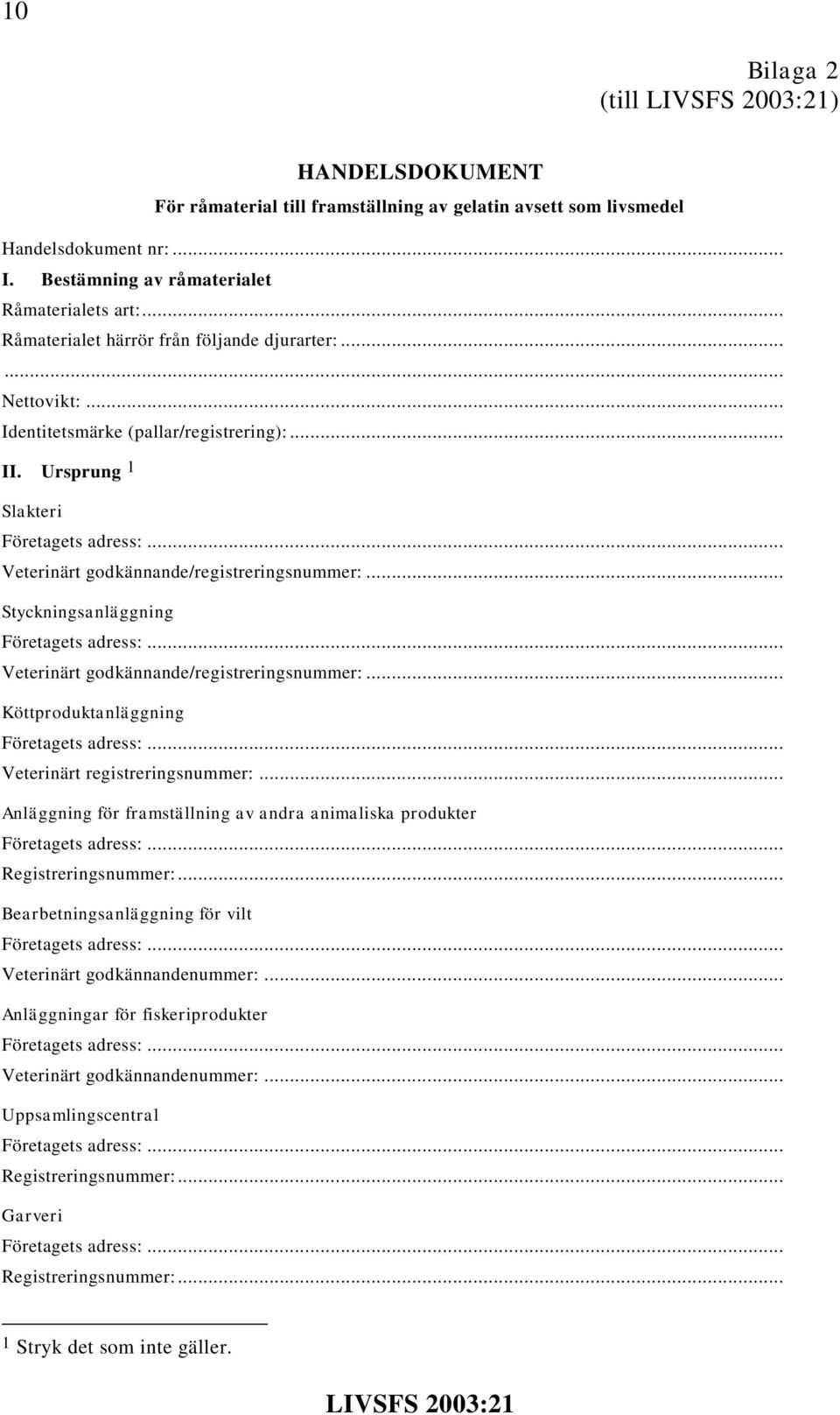 Ursprung 1 Slakteri Styckningsanläggning Köttproduktanläggning Veterinärt registreringsnummer:.