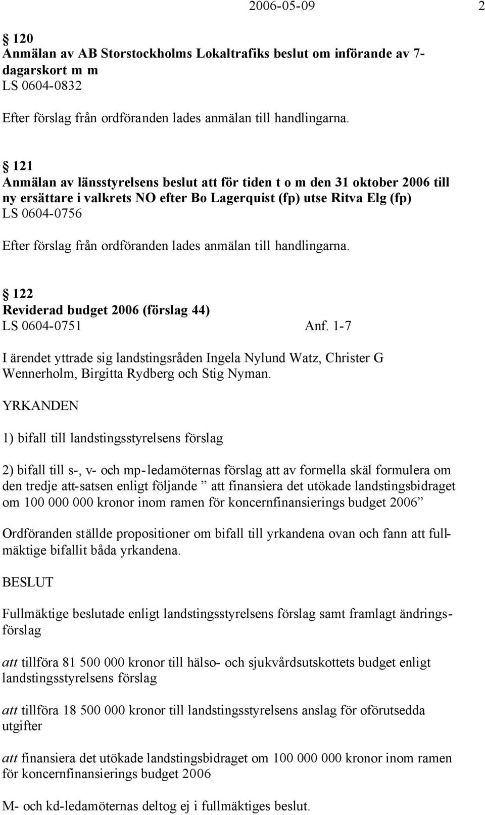 lades anmälan till handlingarna. 122 Reviderad budget 2006 (förslag 44) LS 0604-0751 Anf.