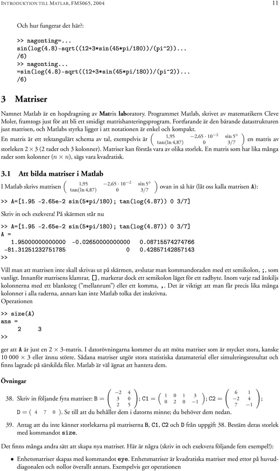 Programmet Matlab, skrivet av matematikern Cleve Moler, framtogs just för att bli ett smidigt matrishanteringsprogram.