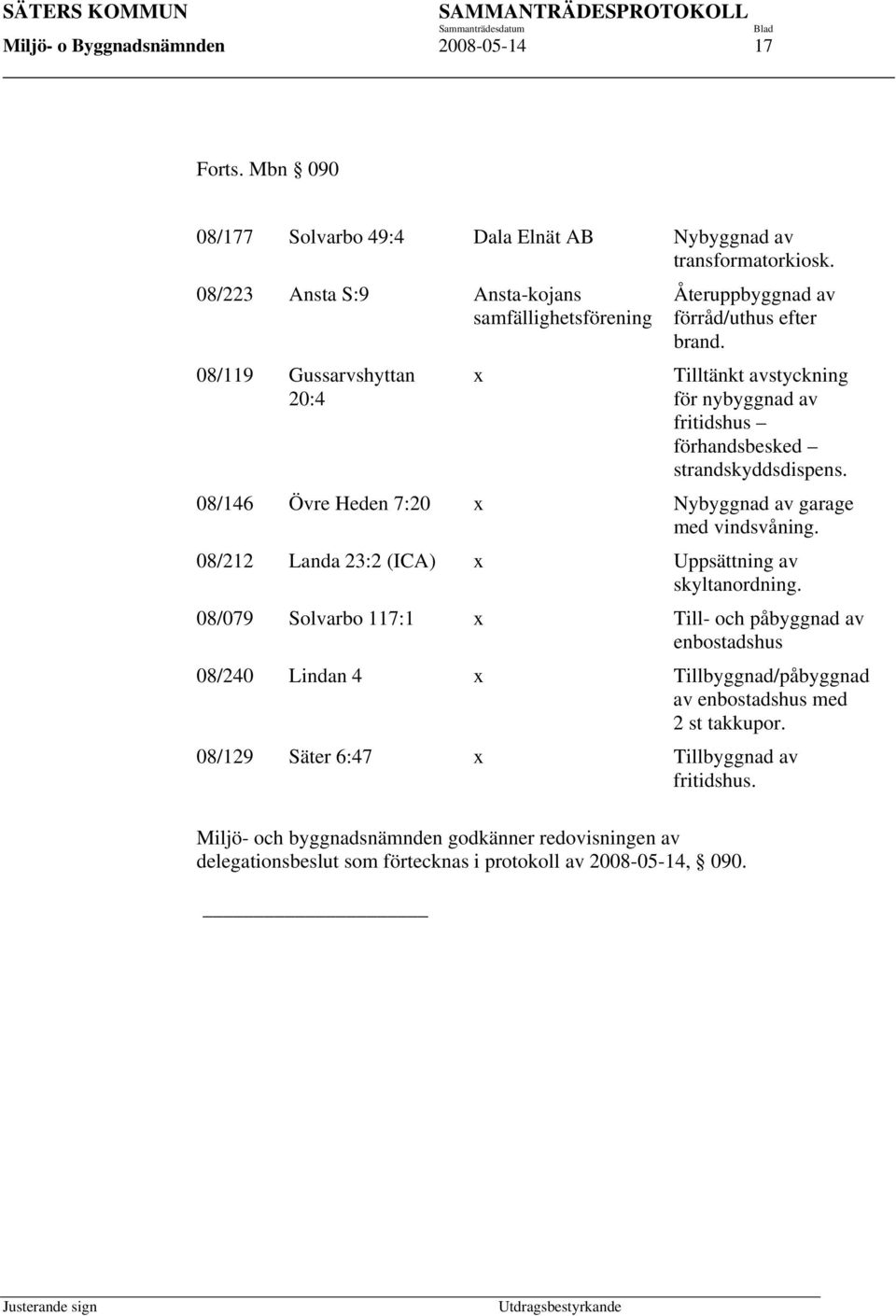 Tilltänkt avstyckning för nybyggnad av fritidshus förhandsbesked strandskyddsdispens. 08/146 Övre Heden 7:20 x Nybyggnad av garage med vindsvåning.