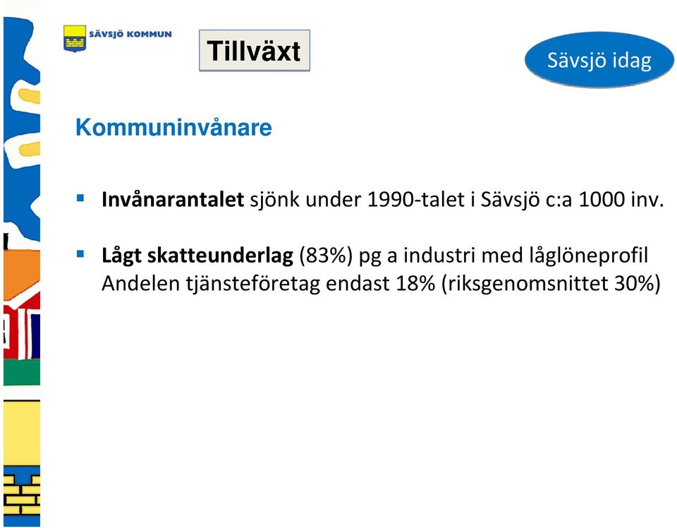 Lågt skatteunderlag (83%) pg a industri med