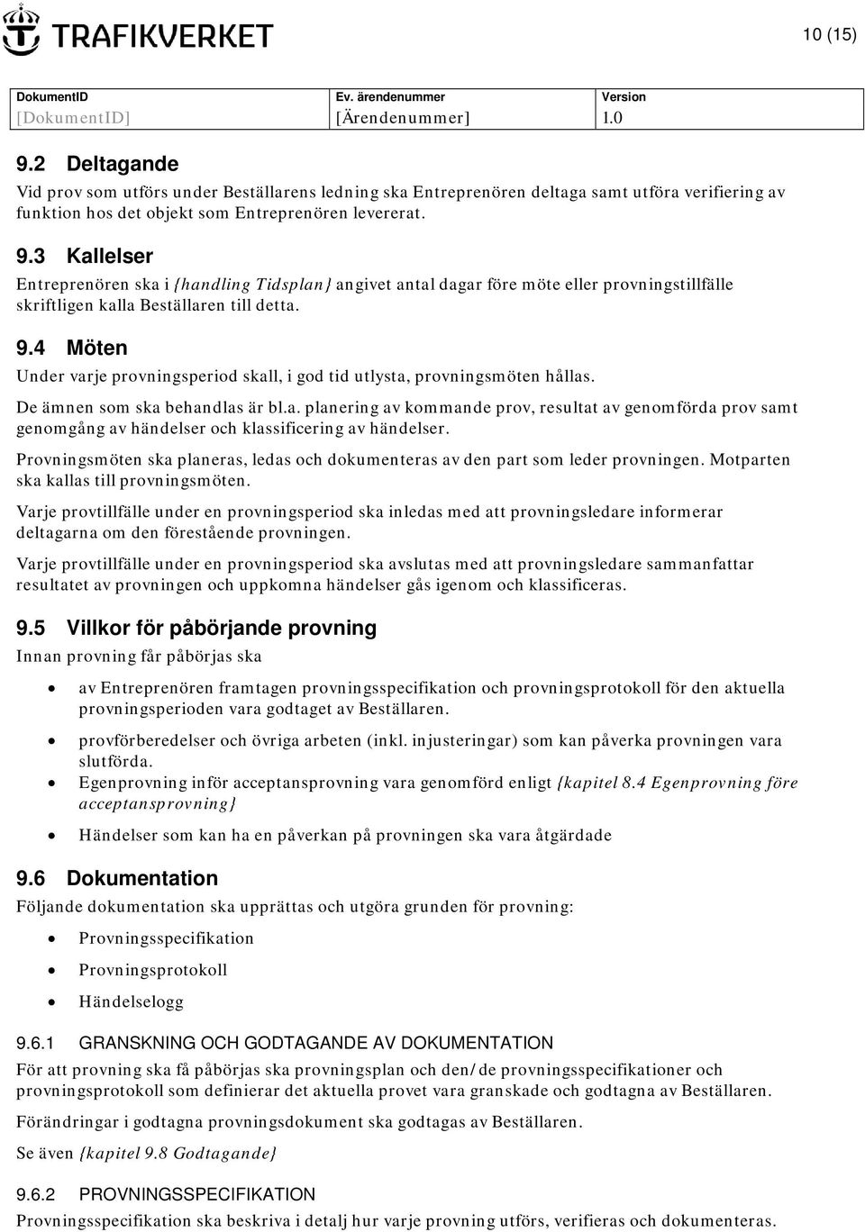 Provningsmöten ska planeras, ledas och dokumenteras av den part som leder provningen. Motparten ska kallas till provningsmöten.