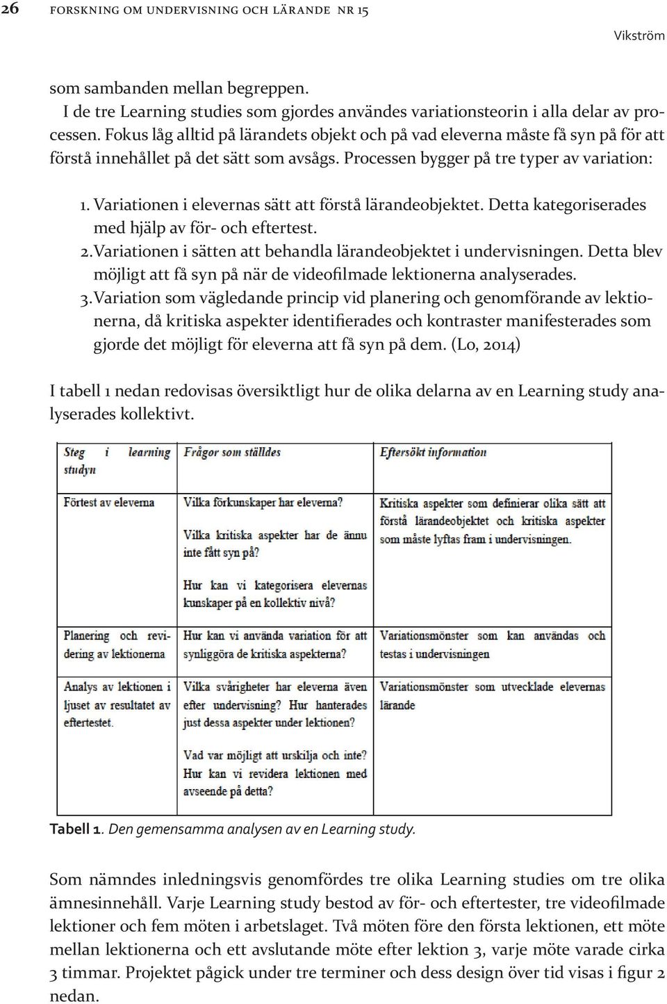 Variationen i elevernas sätt att förstå lärandeobjektet. Detta kategoriserades med hjälp av för- och eftertest. 2. Variationen i sätten att behandla lärandeobjektet i undervisningen.