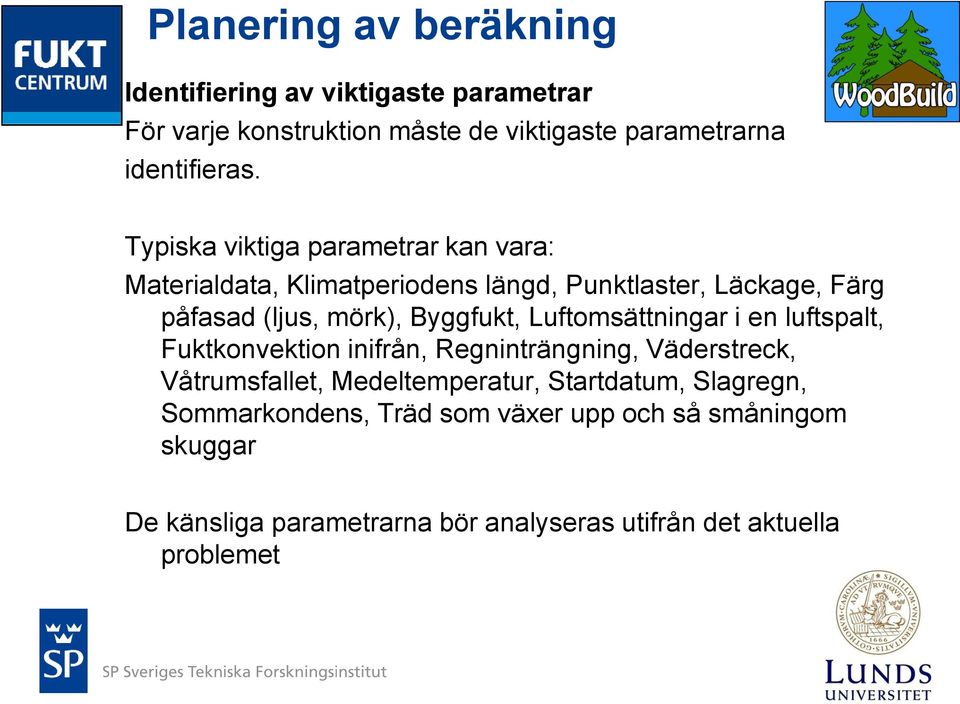 Luftomsättningar i en luftspalt, Fuktkonvektion inifrån, Regninträngning, Väderstreck, Våtrumsfallet, Medeltemperatur, Startdatum,