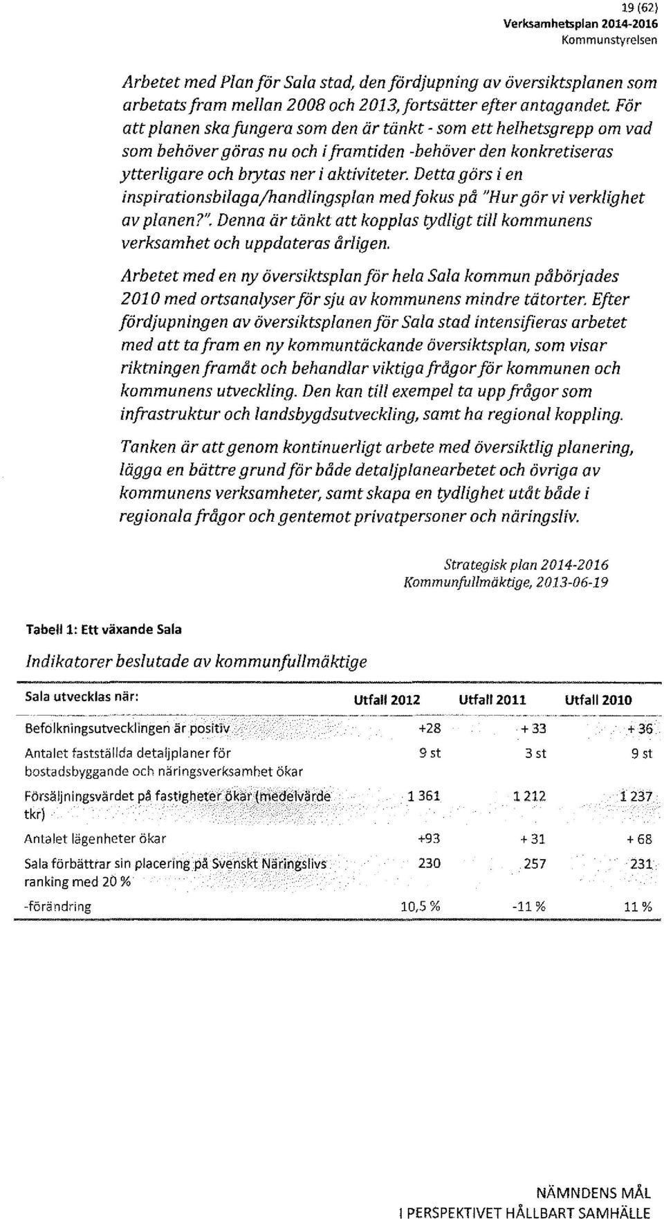 Detta görs i en inspirationsbilaga/handlingsplan med fokus på "Hur gör vi verklighet av planen?". Denna är tänkt att kopplas tydligt till kommunens verksamhet och uppdateras årligen.