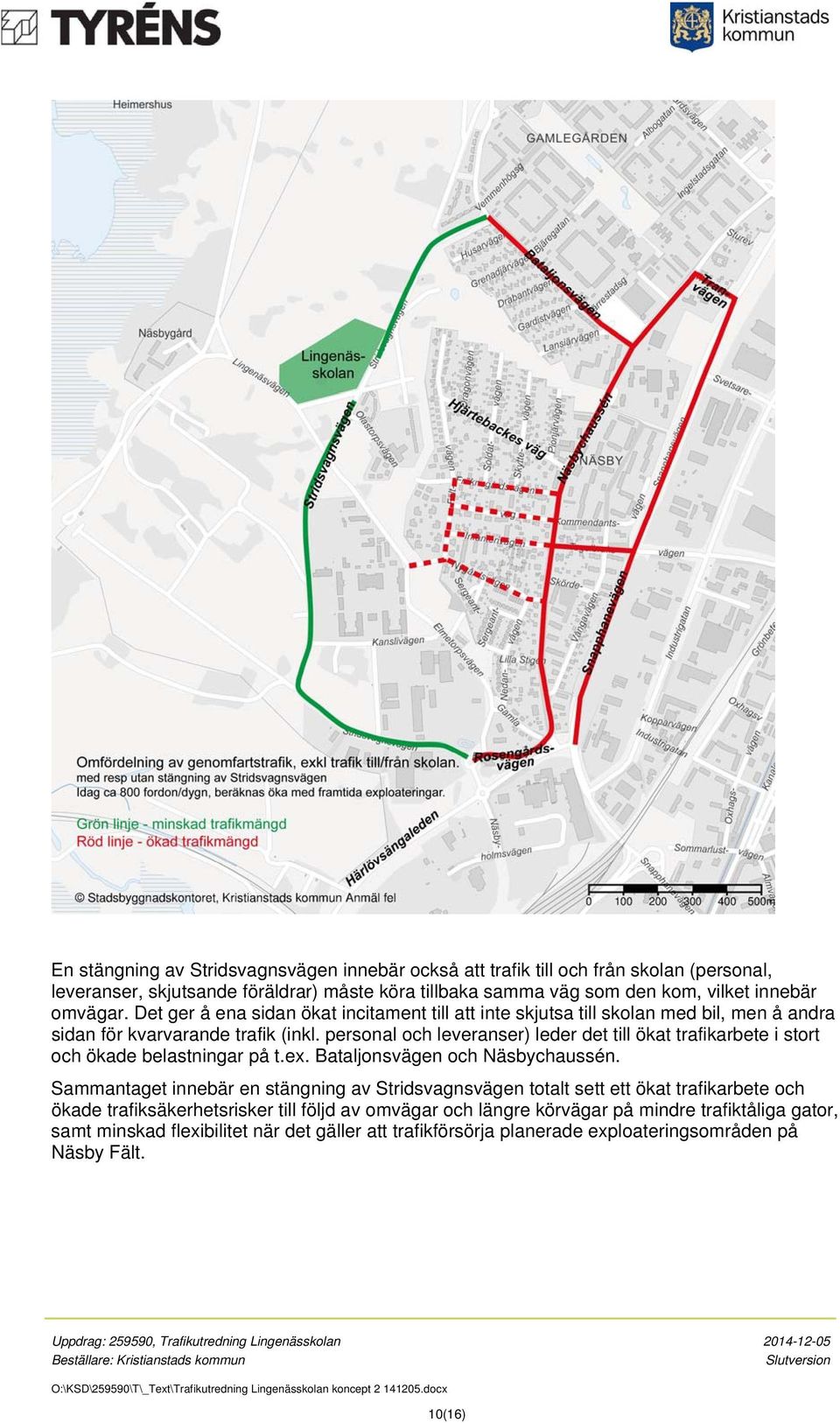 personal och leveranser) leder det till ökat trafikarbete i stort och ökade belastningar på t.ex. Bataljonsvägen och Näsbychaussén.