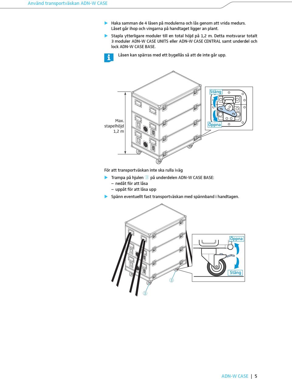 Detta motsvarar totalt moduler ADN-W CASE UNITS eller ADN-W CASE CENTRAL samt underdel och lock ADN-W CASE BASE.