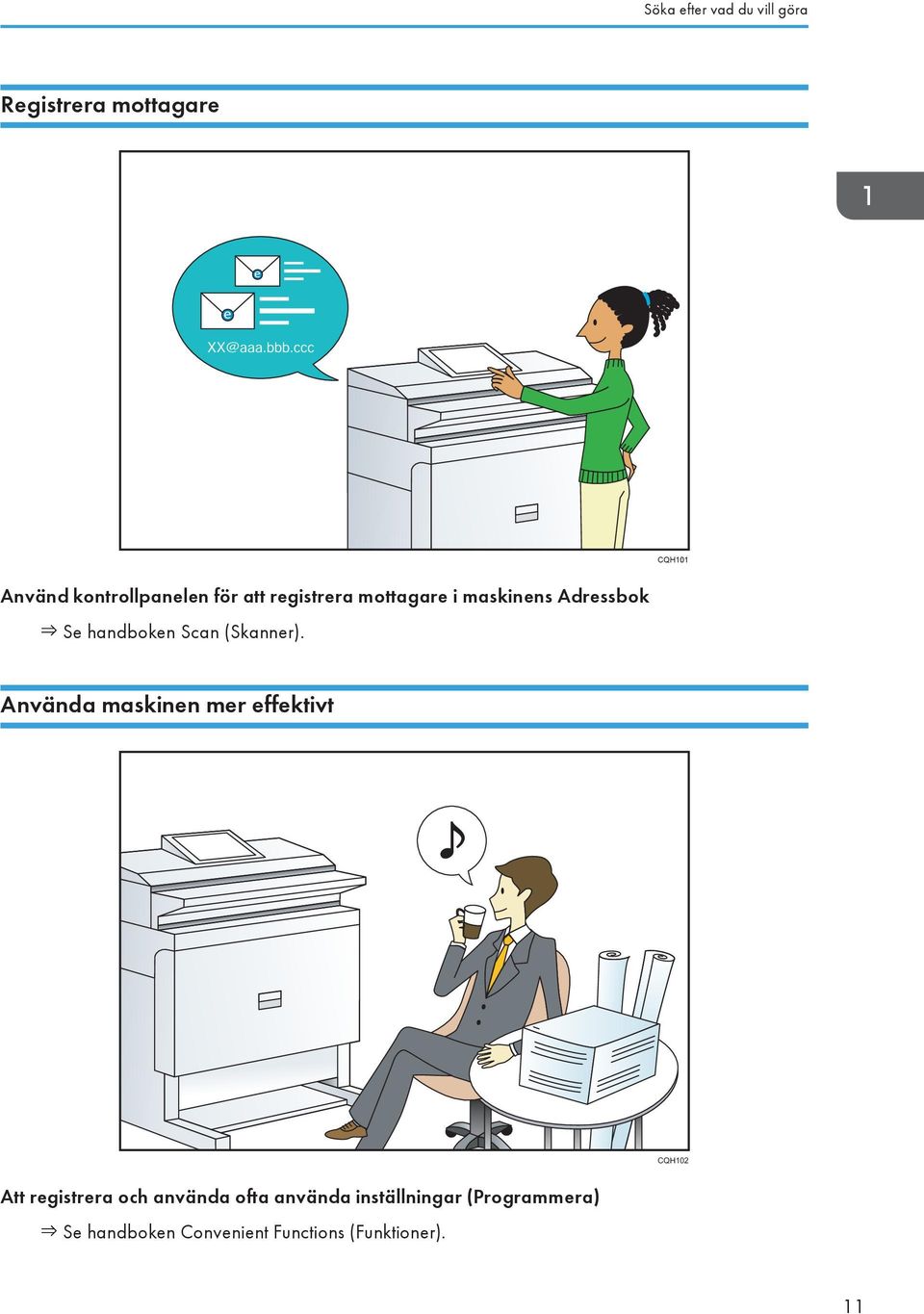 Använda maskinen mer effektivt CQH102 Att registrera och använda ofta använda