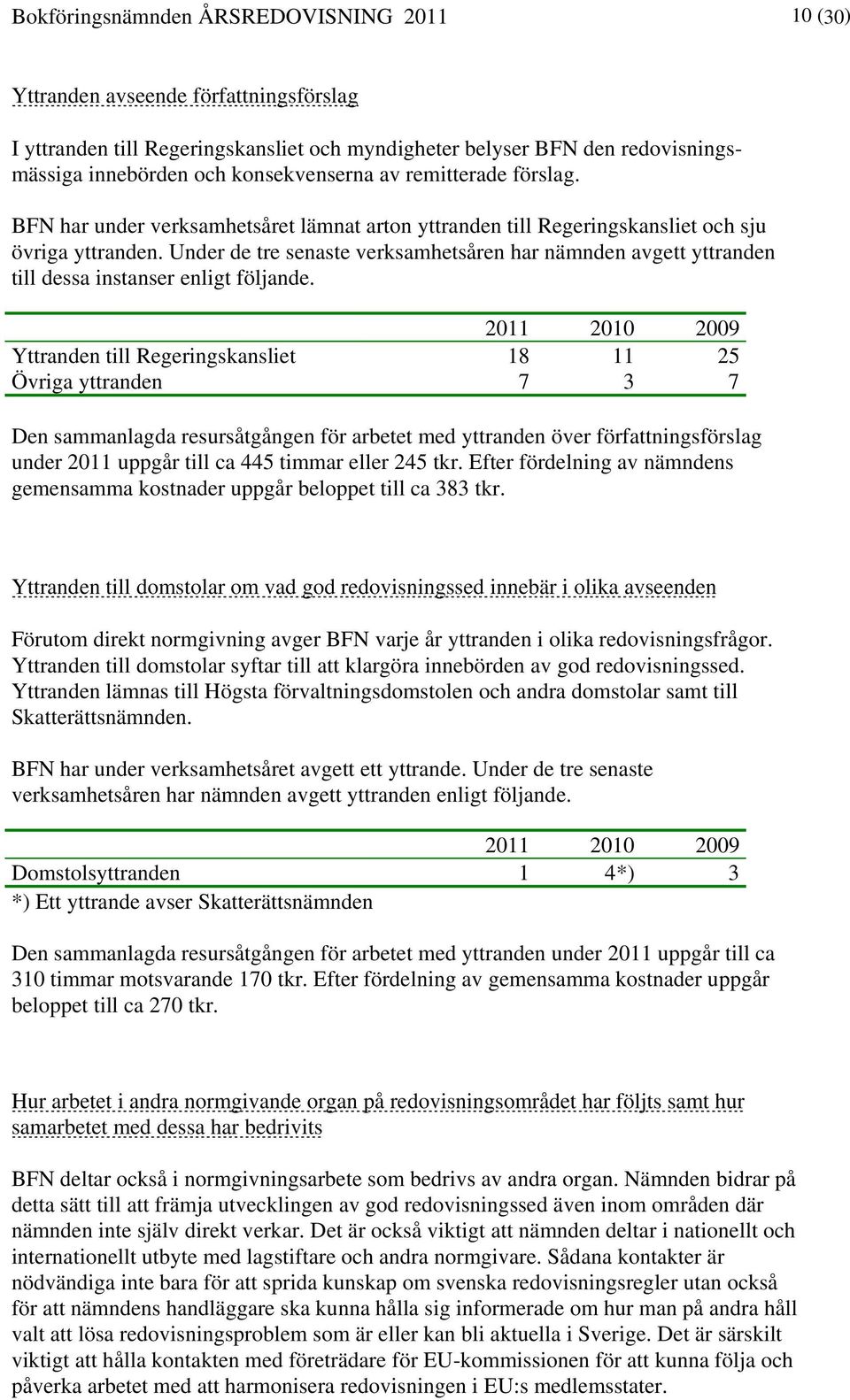 Under de tre senaste verksamhetsåren har nämnden avgett yttranden till dessa instanser enligt följande.