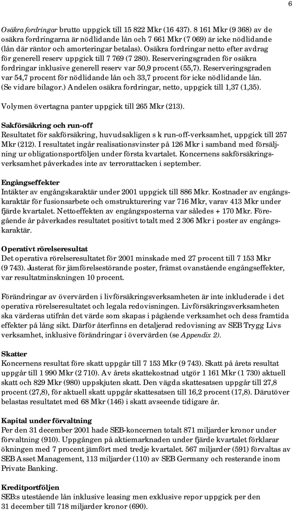 Osäkra fordringar netto efter avdrag för generell reserv uppgick till 7 769 (7 280). Reserveringsgraden för osäkra fordringar inklusive generell reserv var 50,9 (55,7).