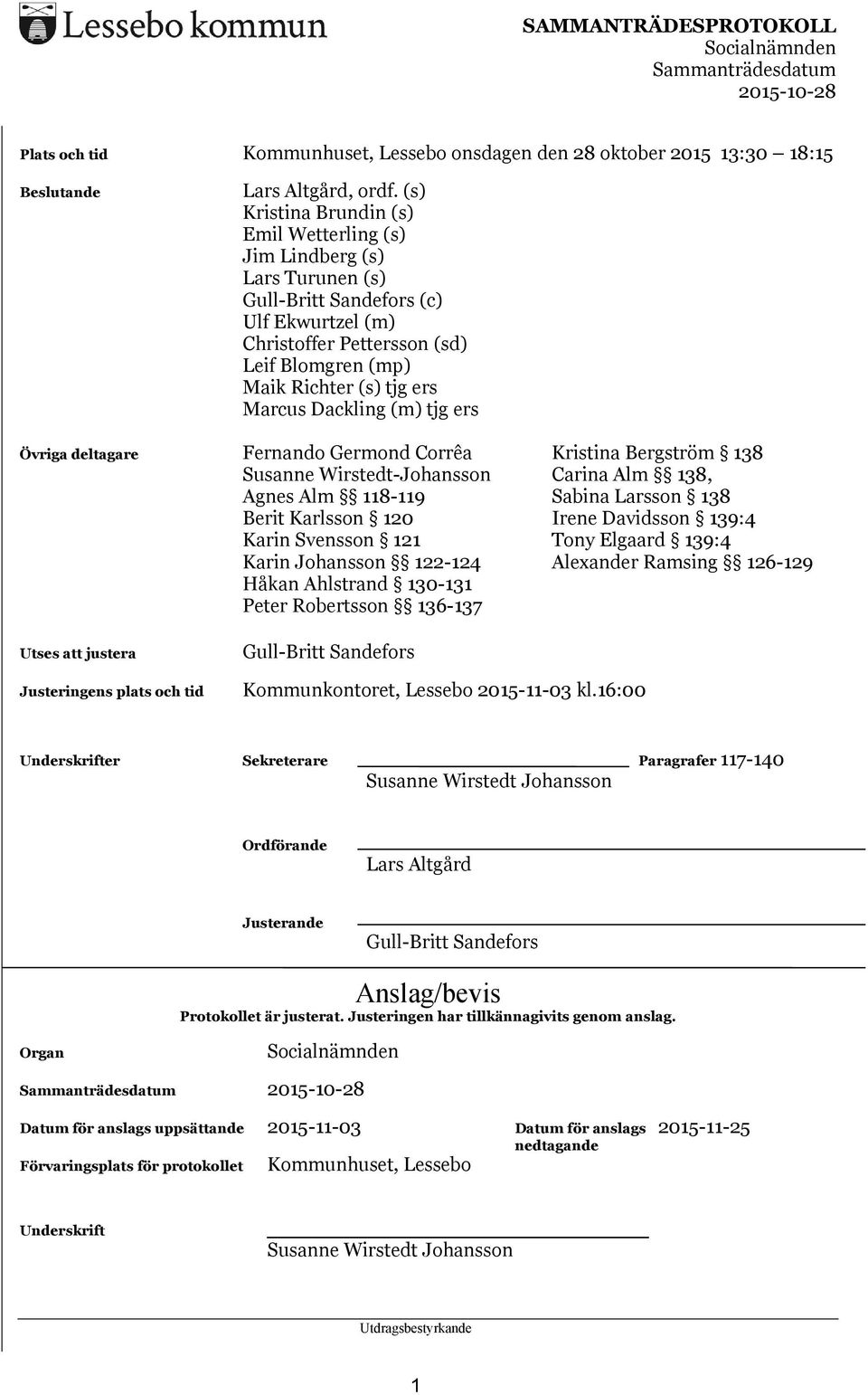 Marcus Dackling (m) tjg ers Övriga deltagare Fernando Germond Corrêa Kristina Bergström 138 Susanne Wirstedt-Johansson Carina Alm 138, Agnes Alm 118-119 Sabina Larsson 138 Berit Karlsson 120 Irene