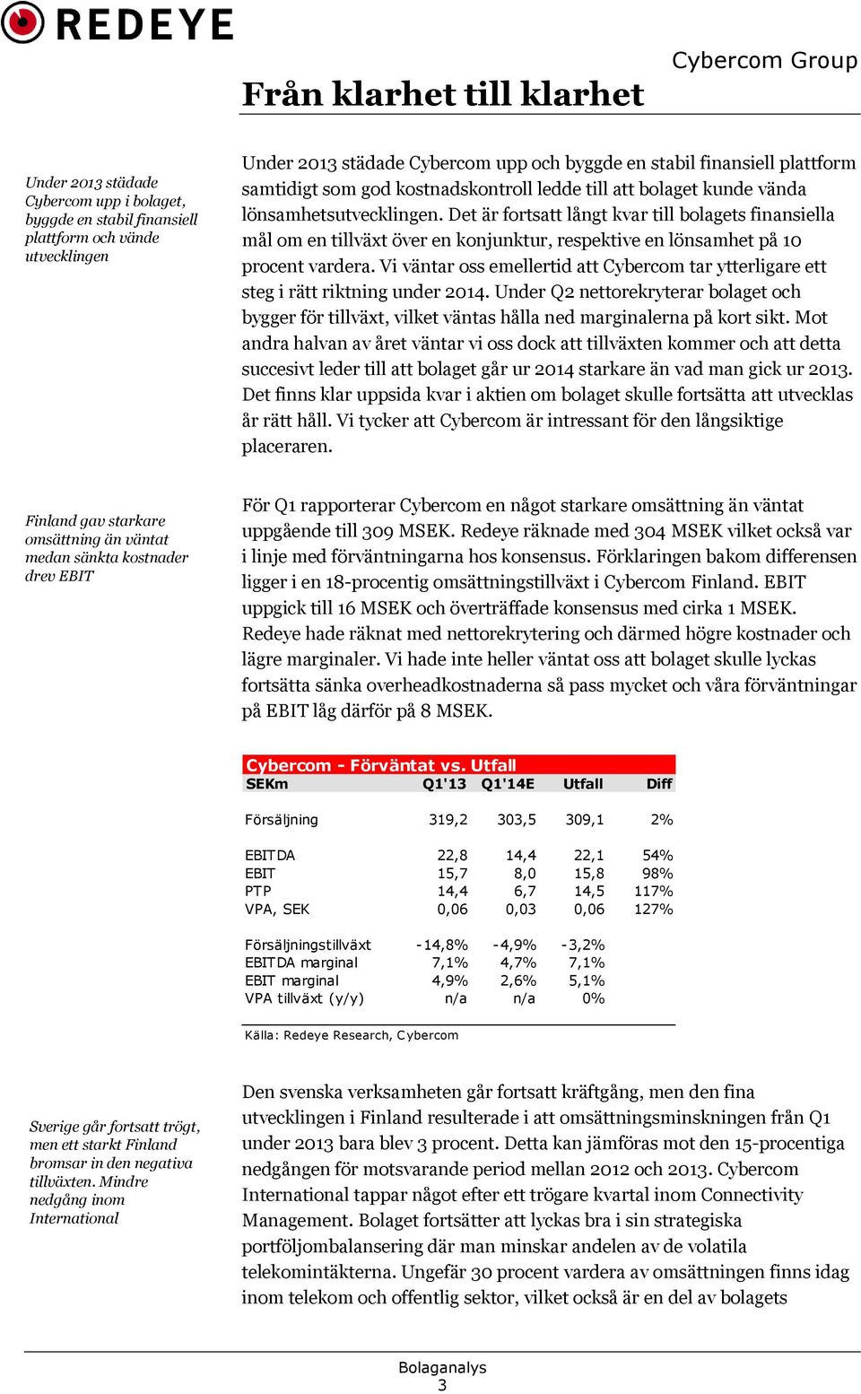 Det är fortsatt långt kvar till bolagets finansiella mål om en tillväxt över en konjunktur, respektive en lönsamhet på 10 procent vardera.