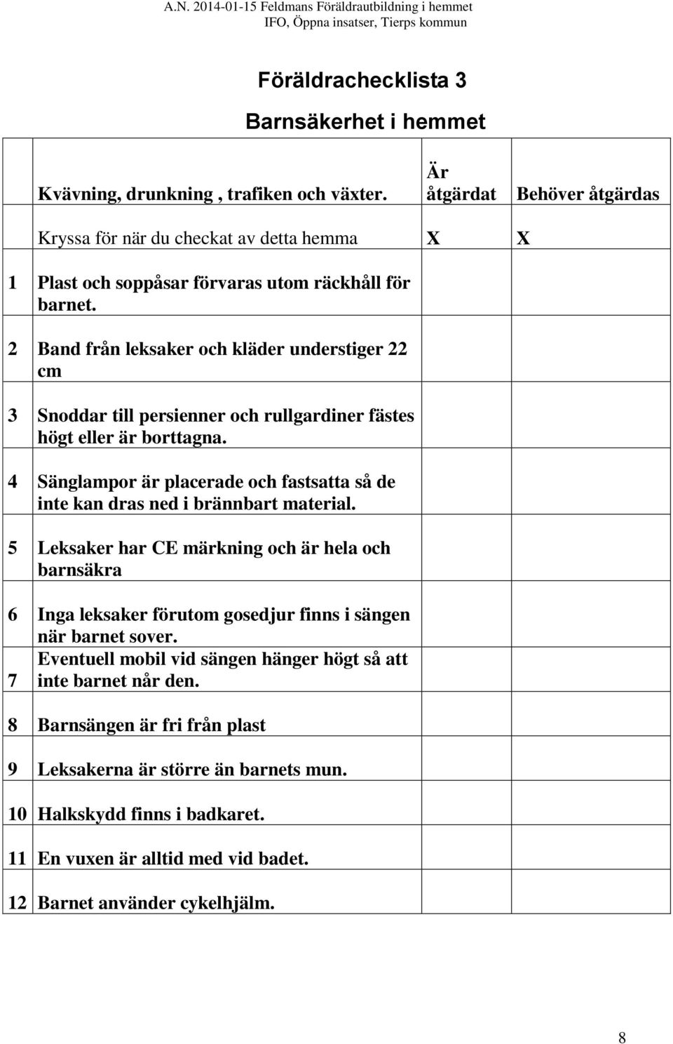 2 Band från leksaker och kläder understiger 22 cm 3 Snoddar till persienner och rullgardiner fästes högt eller är borttagna.