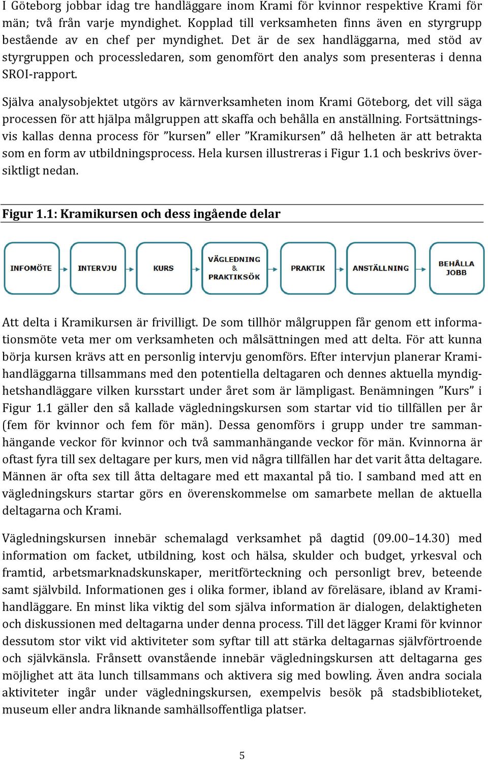 Själva analysobjektet utgörs av kärnverksamheten inom Krami Göteborg, det vill säga processen för att hjälpa målgruppen att skaffa och behålla en anställning.