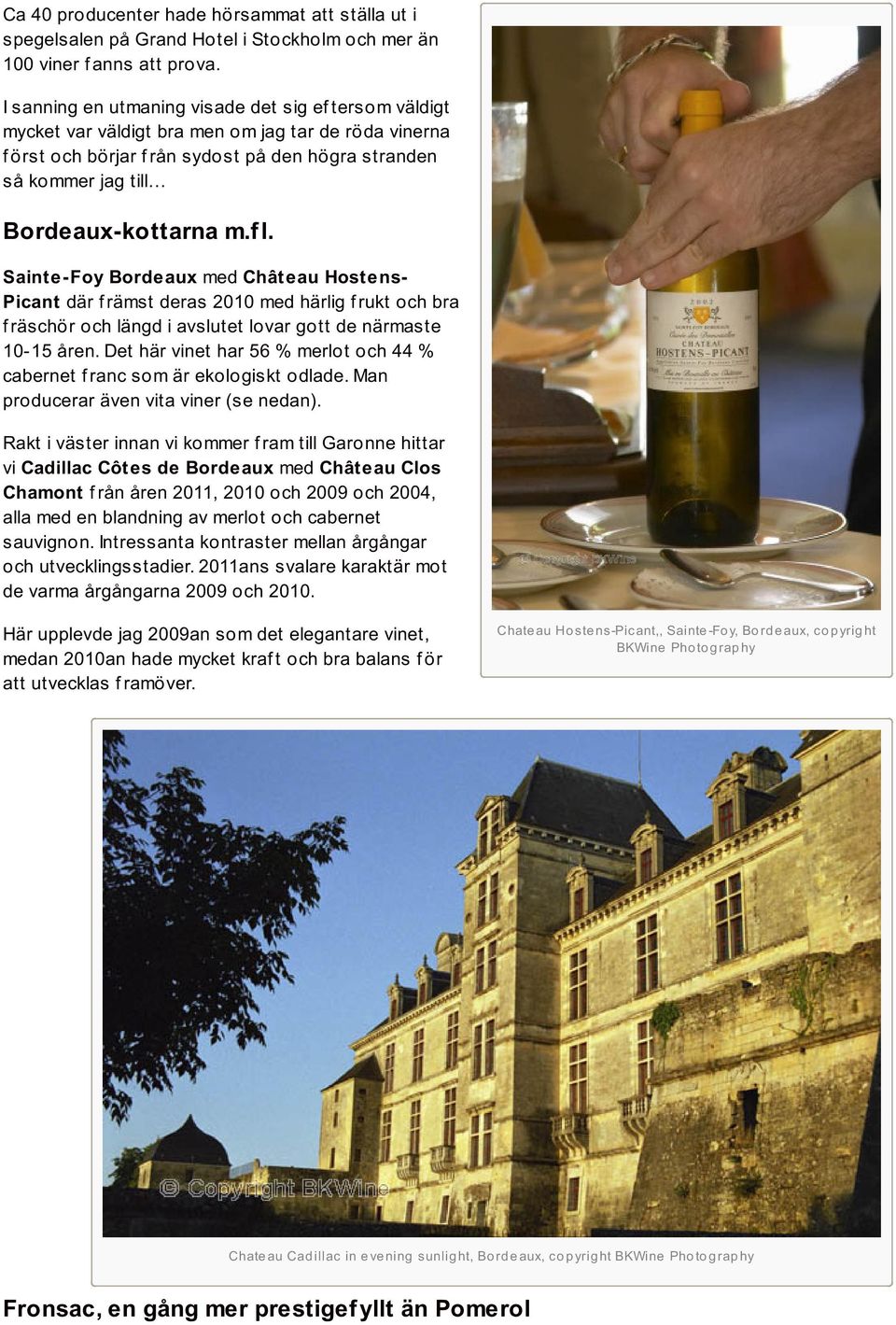 m.f l. Sainte-Foy Bordeaux med Château Hostens- Picant där f rämst deras 2010 med härlig f rukt och bra f räschör och längd i avslutet lovar gott de närmaste 10-15 åren.