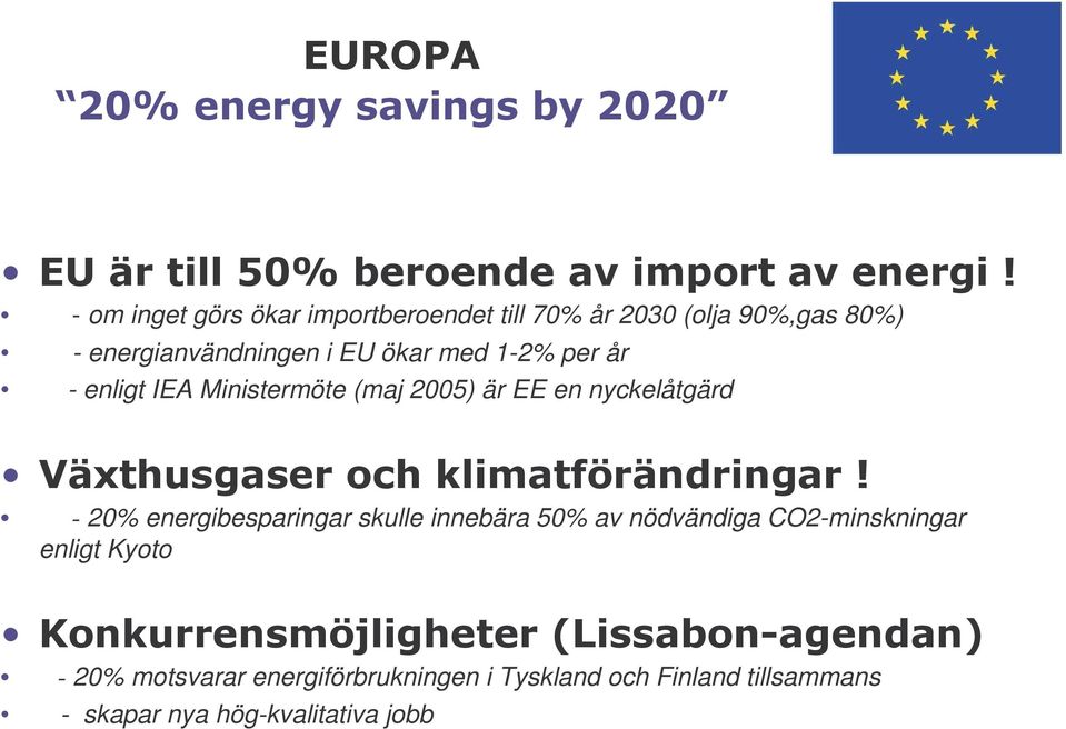 nyckelåtgärd - 20% energibesparingar skulle innebära 50% av nödvändiga CO2-minskningar enligt