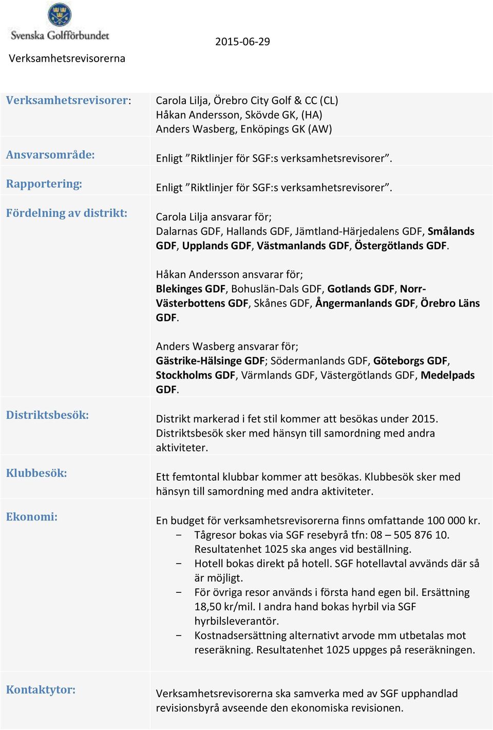 Carola Lilja ansvarar för; Dalarnas GDF, Hallands GDF, Jämtland-Härjedalens GDF, Smålands GDF, Upplands GDF, Västmanlands GDF, Östergötlands GDF.