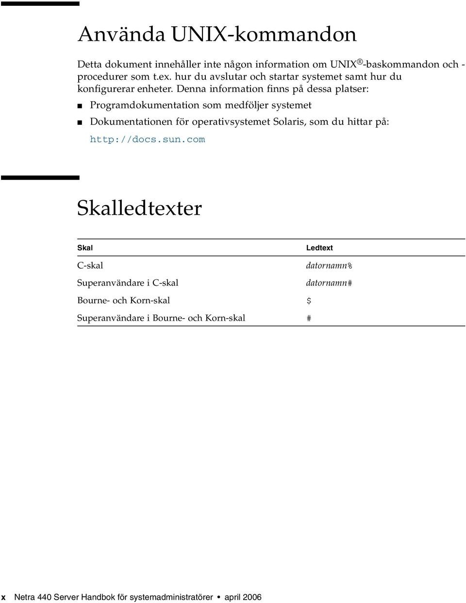 Denna information finns på dessa platser: Programdokumentation som medföljer systemet Dokumentationen för operativsystemet Solaris, som du