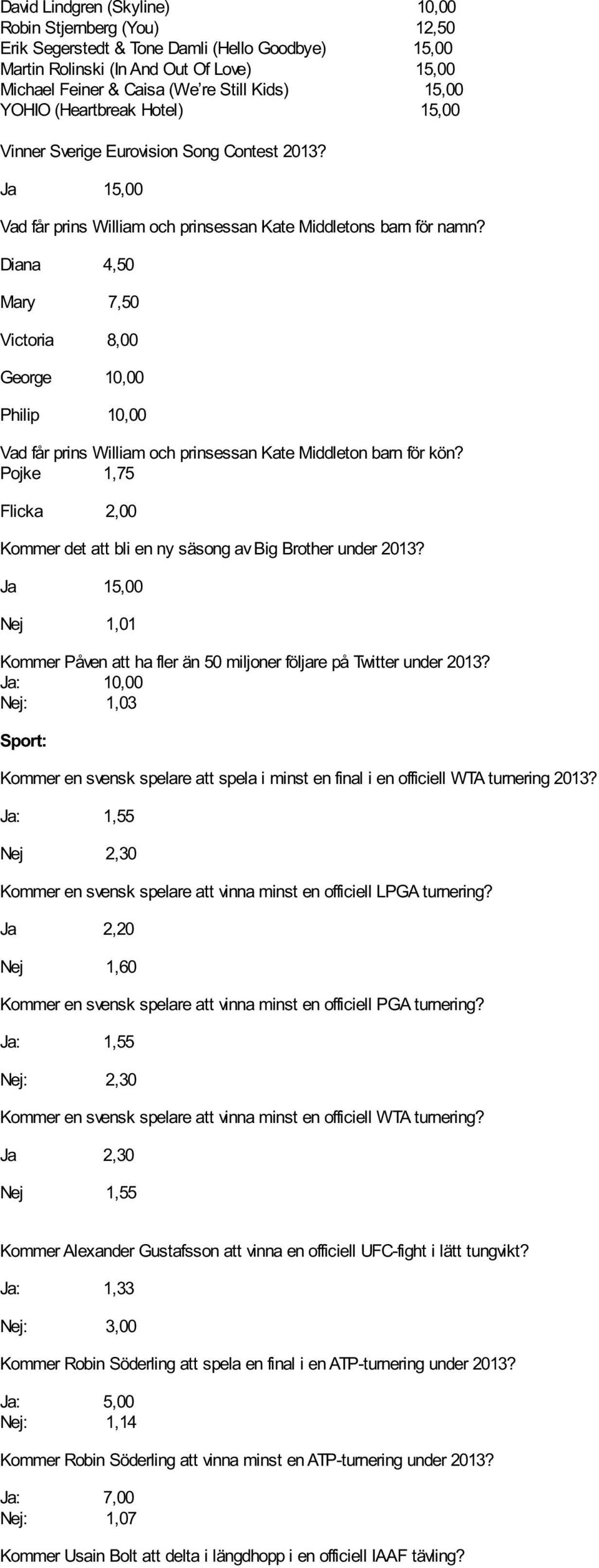 Diana 4,50 Mary 7,50 Victoria 8,00 George 10,00 Philip 10,00 Vad får prins William och prinsessan Kate Middleton barn för kön?