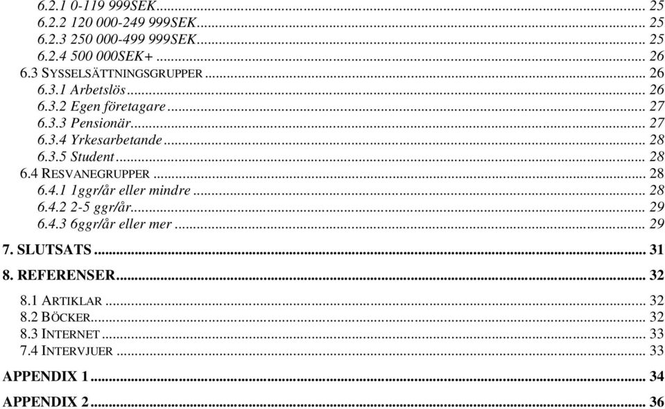 3.5 Student... 28 6.4 RESVANEGRUPPER... 28 6.4.1 1ggr/år eller mindre... 28 6.4.2 2-5 ggr/år... 29 6.4.3 6ggr/år eller mer... 29 7.