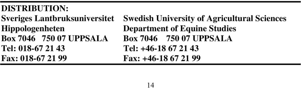 Studies Box 7046 750 07 UPPSALA Box 7046 750 07 UPPSALA Tel: