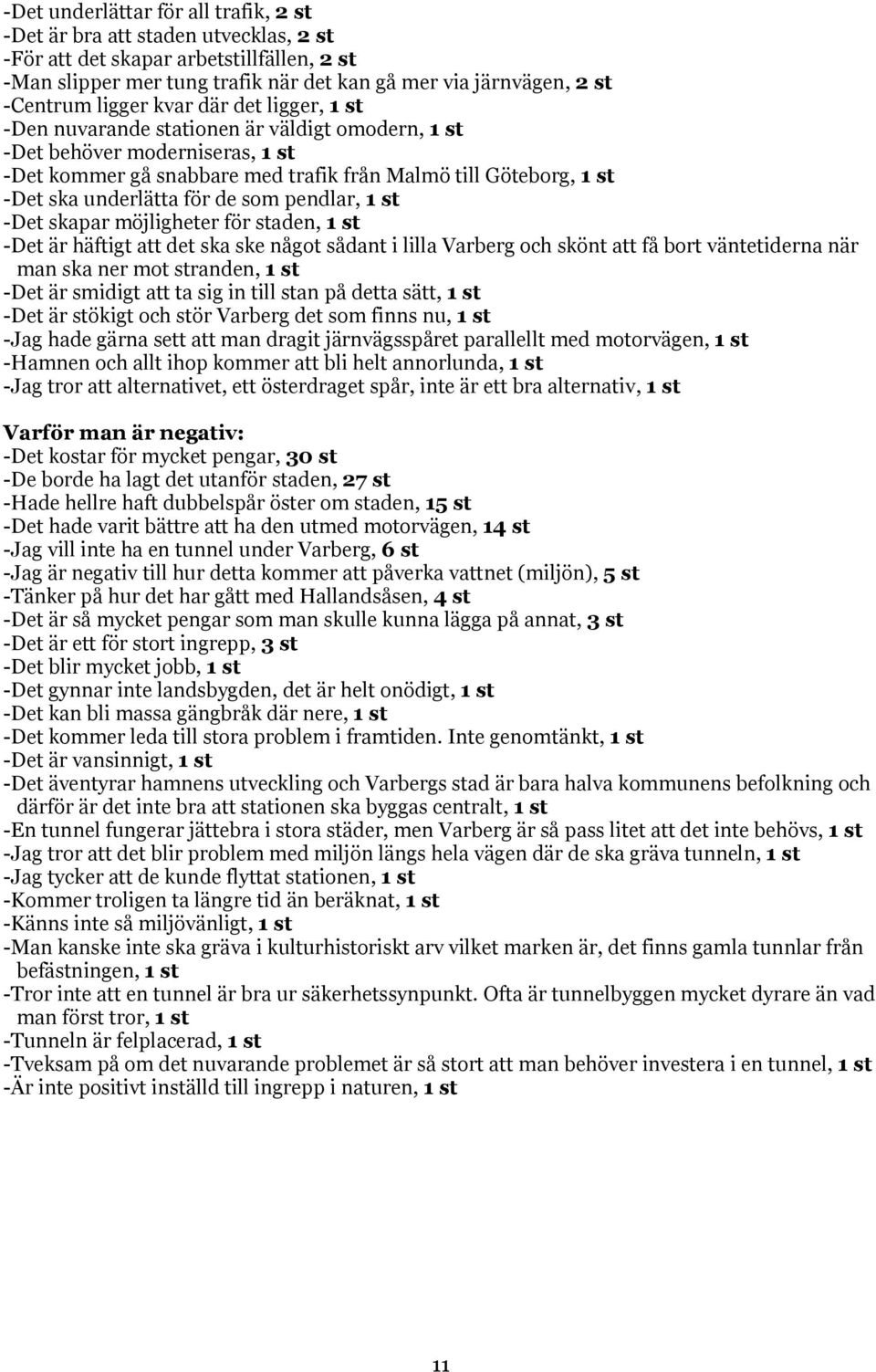 underlätta för de som pendlar, 1 st -Det skapar möjligheter för staden, 1 st -Det är häftigt att det ska ske något sådant i lilla Varberg och skönt att få bort väntetiderna när man ska ner mot