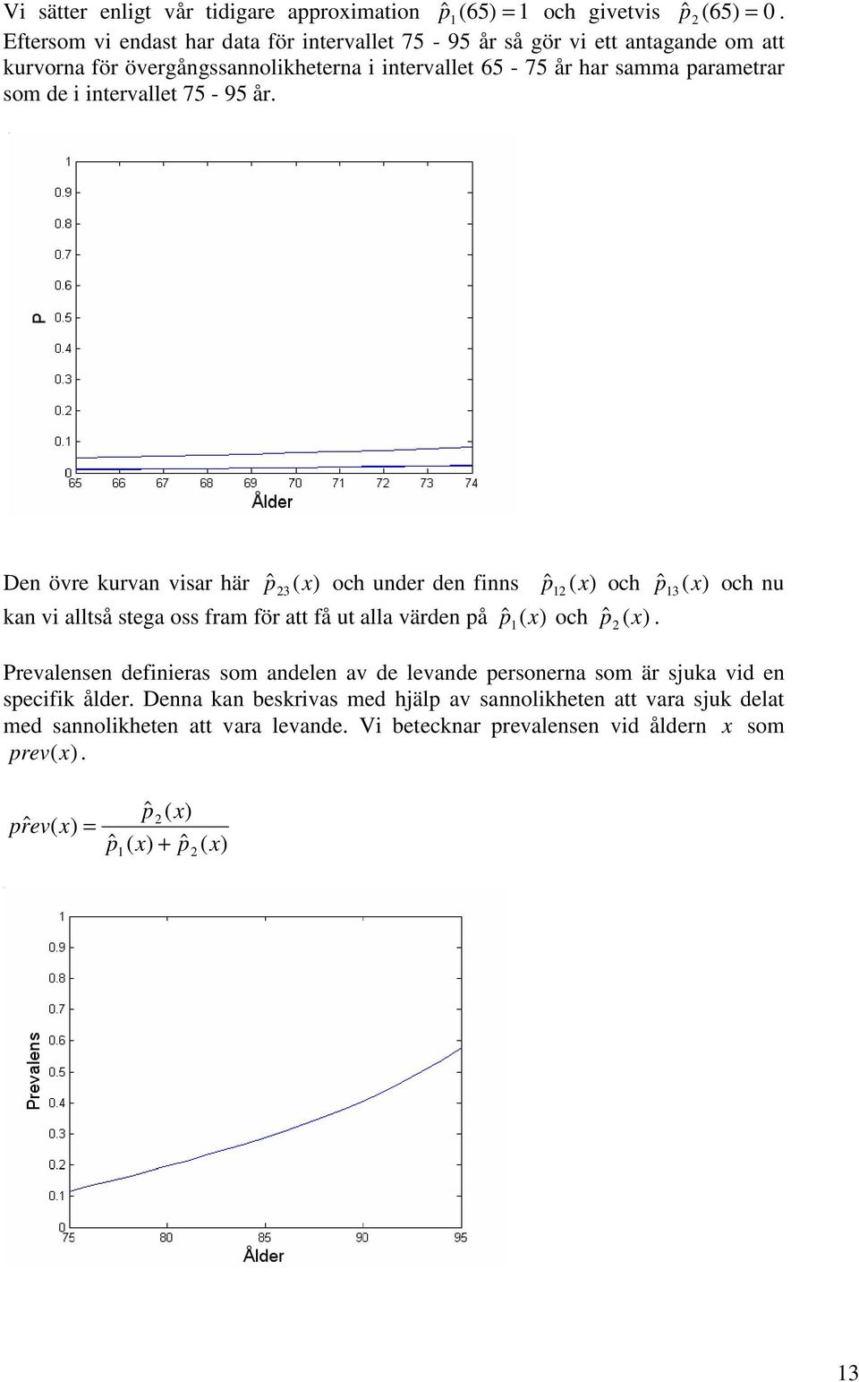 i intervallet 75-95 år. ˆ 3 Den övre kurvan visar här p och under den finns p och p och nu kan vi alltså stega oss fram för att få ut alla värden på p och p.