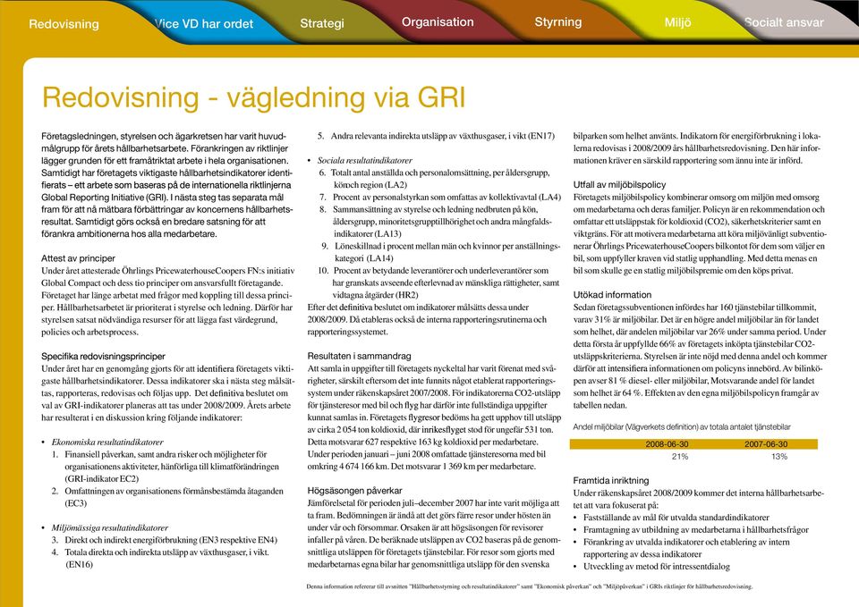 Samtidigt har företagets viktigaste hållbarhetsindikatorer identi- Global Reporting Initiative (GRI).