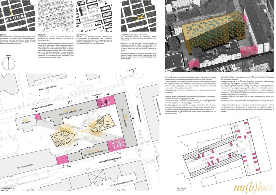 Denna del av Södermalm präglas inte av en konsekvent kontorsbyggnader med förgårdsmark, äldre fastigheter med entréer vända inåt kvarteret, samt ibland nivåskillnader inom kvarteren.