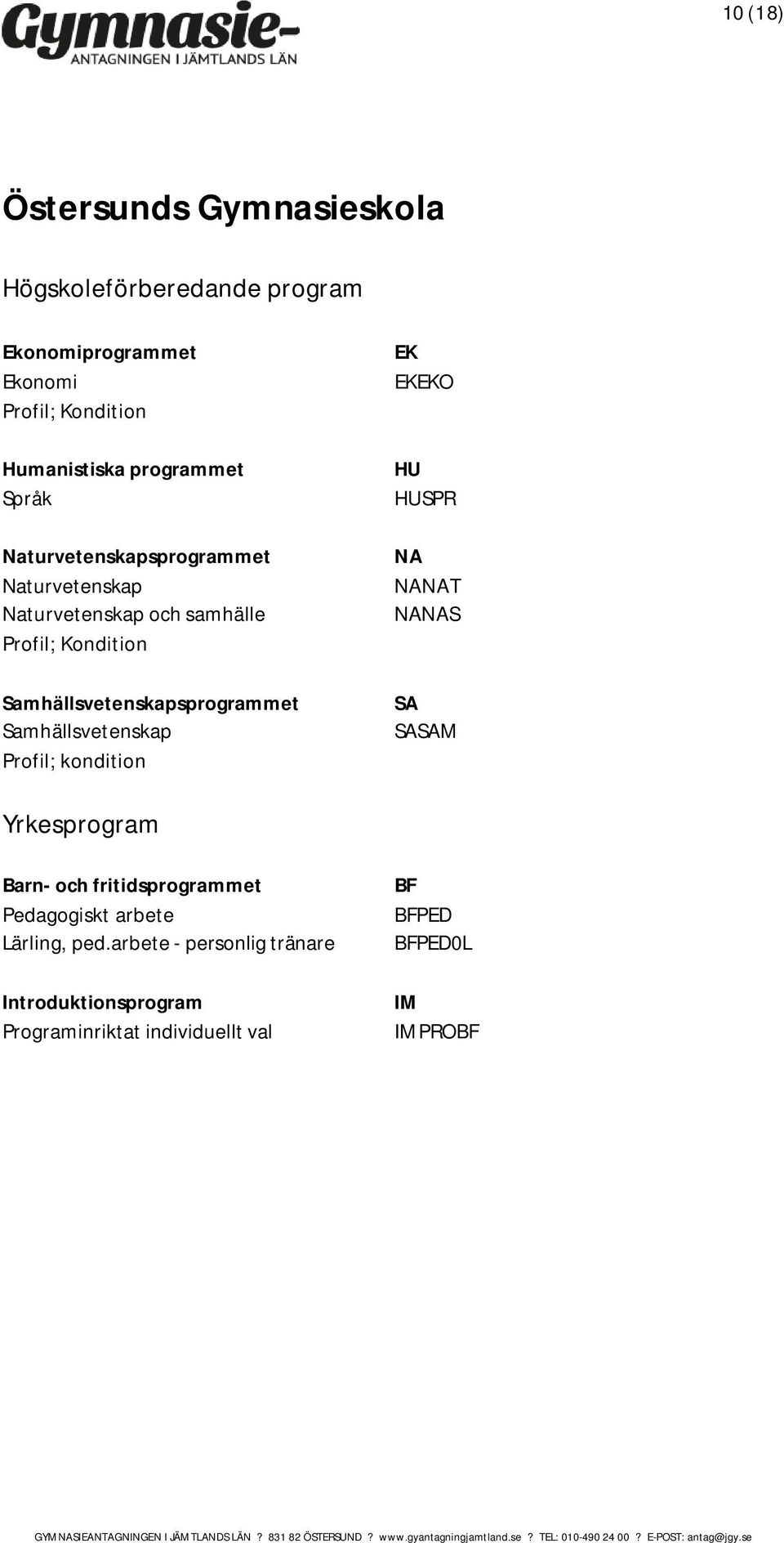 Kondition Profil; kondition EK EKEKO HU HUSPR T S M Barn- och fritidsprogrammet