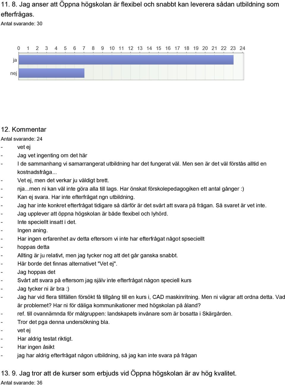 Kommentar Antal svarande: 24 vet ej Jag vet ingenting om det här I de sammanhang vi samarrangerat utbildning har det fungerat väl. Men sen är det väl förstås alltid en kostnadsfråga.