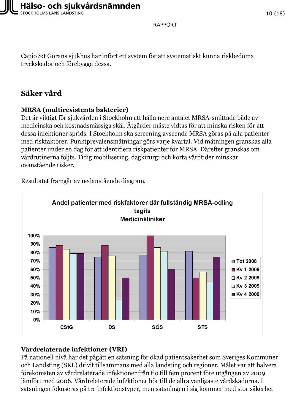 Åtgärder måste vidtas för att minska risken för att dessa infektioner sprids. I Stockholm ska screening avseende MRSA göras på alla patienter med riskfaktorer.