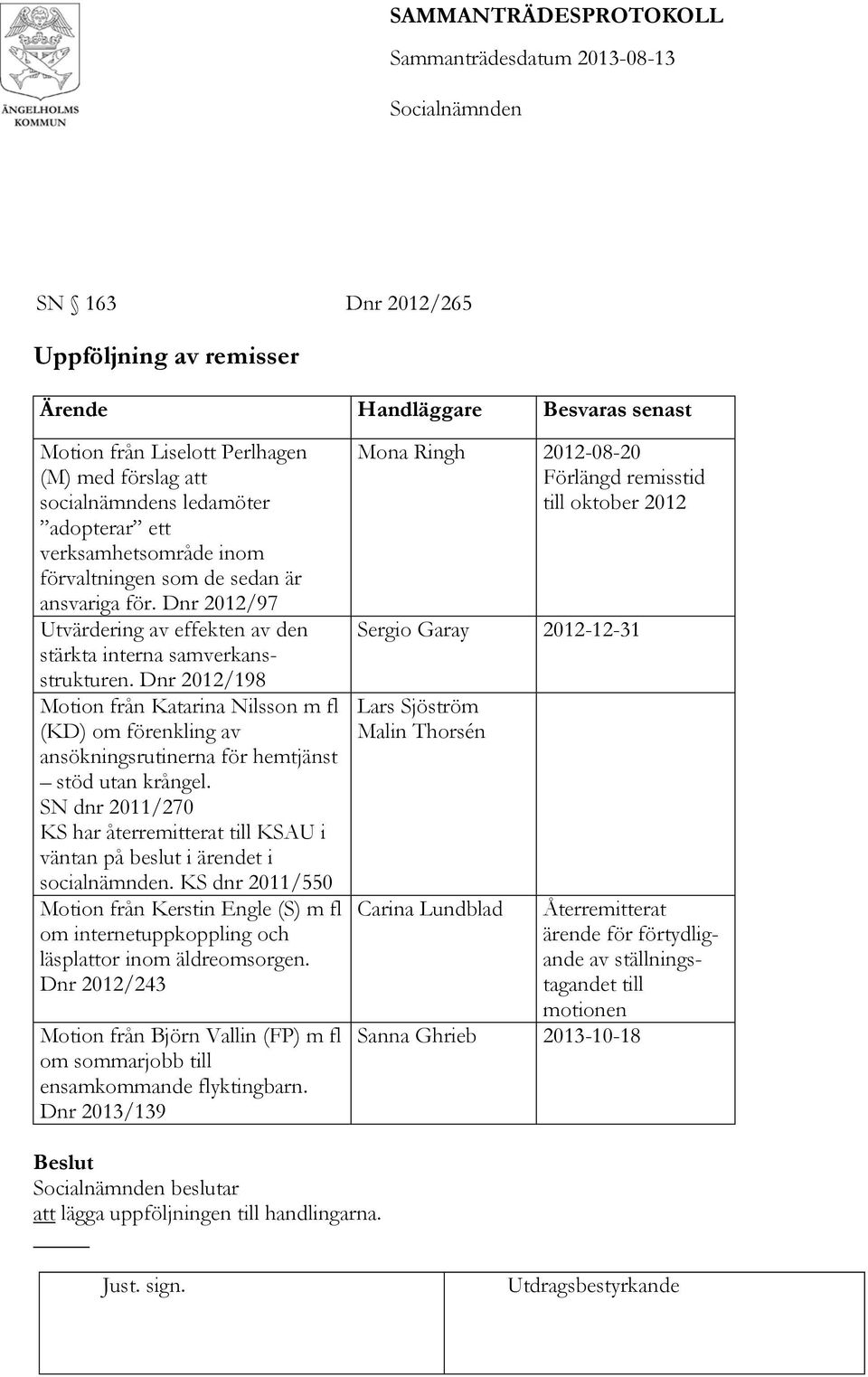 Dnr 2012/198 Motion från Katarina Nilsson m fl (KD) om förenkling av ansökningsrutinerna för hemtjänst stöd utan krångel.