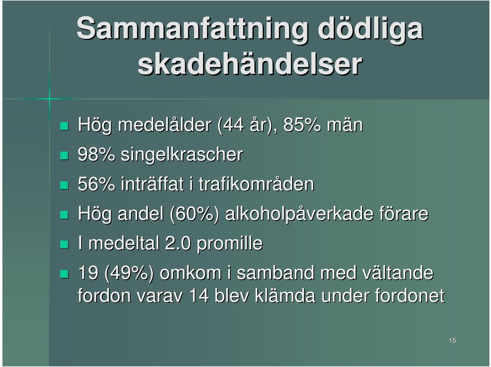 andel (60%) alkoholpåverkade förare f I medeltal 2.