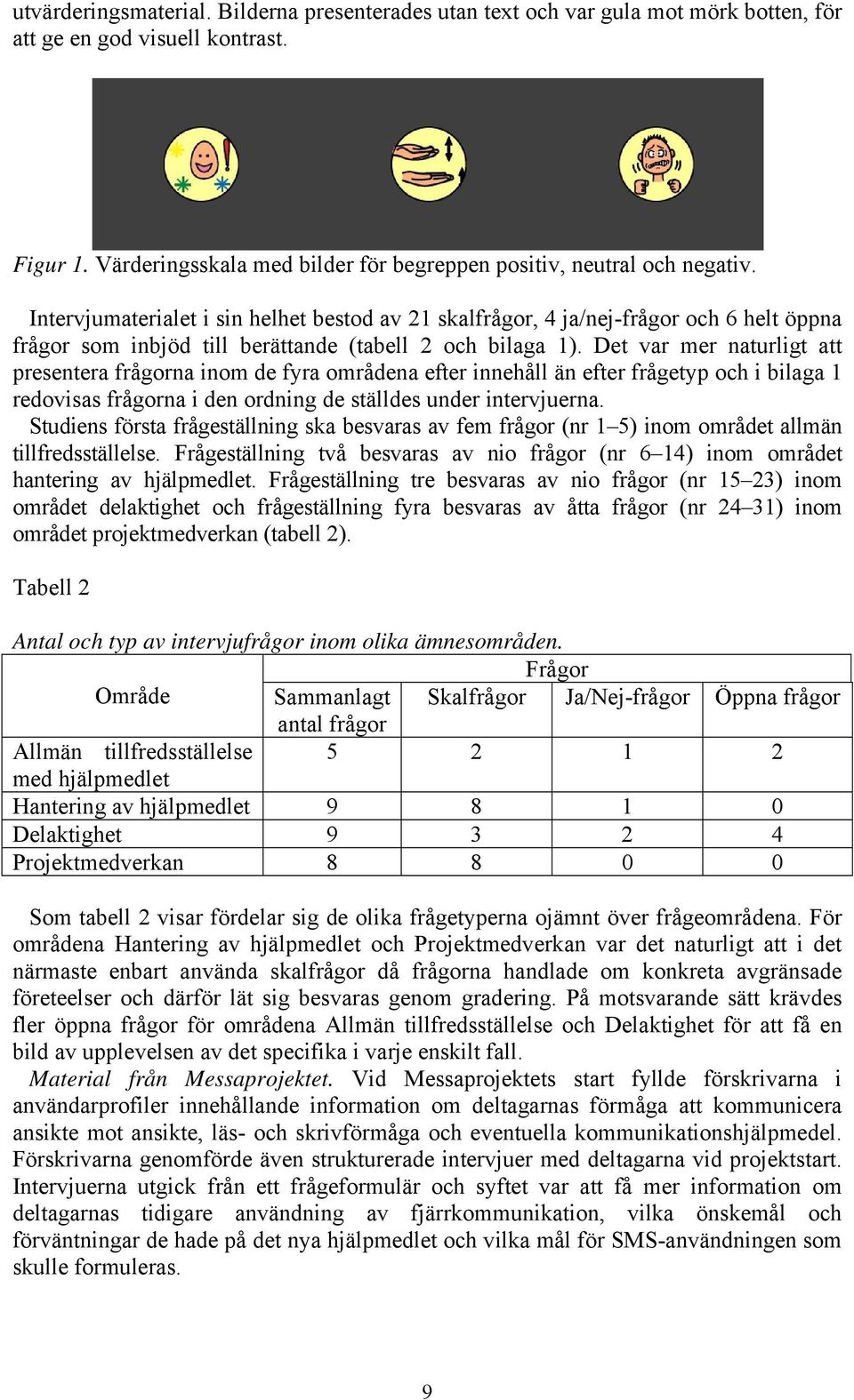 Det var mer naturligt att presentera frågorna inom de fyra områdena efter innehåll än efter frågetyp och i bilaga 1 redovisas frågorna i den ordning de ställdes under intervjuerna.