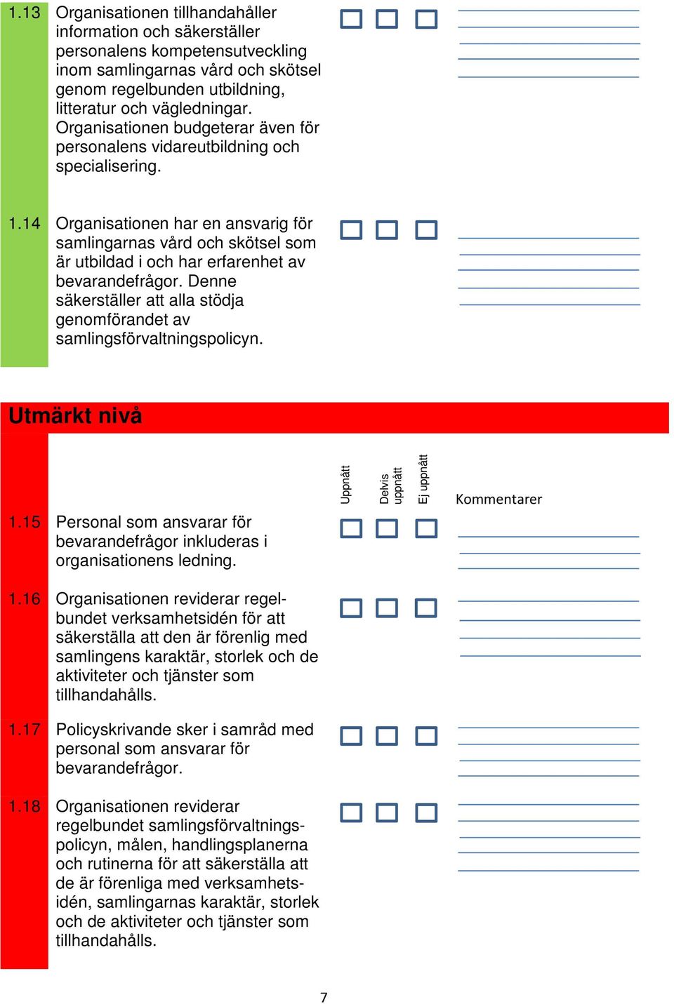 14 Organisationen har en ansvarig för samlingarnas vård och skötsel som är utbildad i och har erfarenhet av bevarandefrågor.