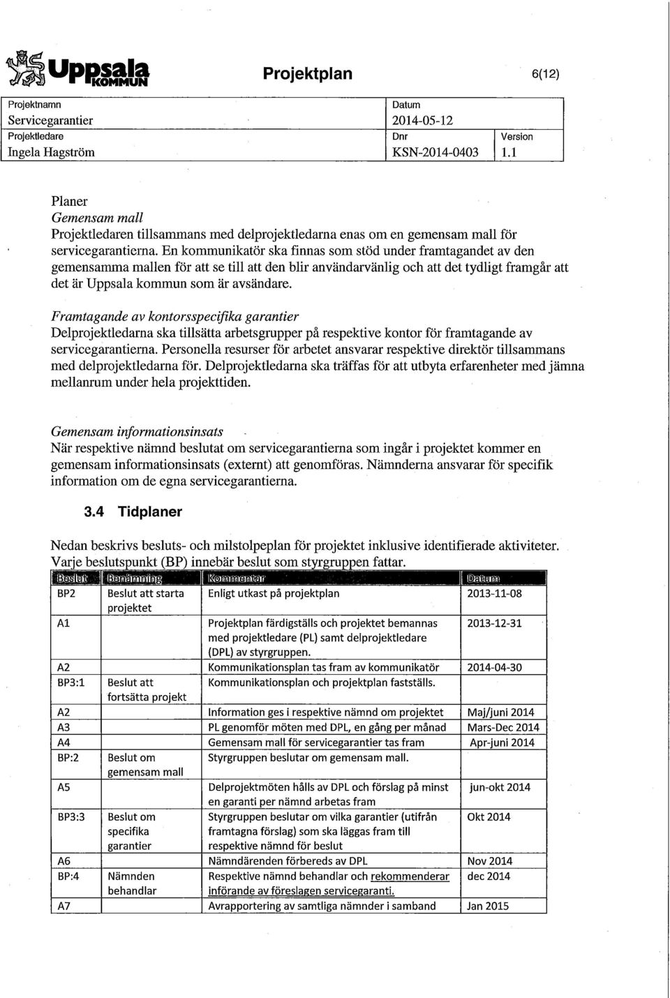 Framtagande av kontorsspecifika garantier Delprojektledarna ska tillsätta arbetsgrupper på respektive kontor för framtagande av servicegarantierna.