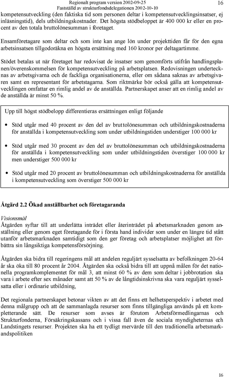 Ensamföretagare som deltar och som inte kan ange lön under projekttiden får för den egna arbetsinsatsen tillgodoräkna en högsta ersättning med 160 kronor per deltagartimme.