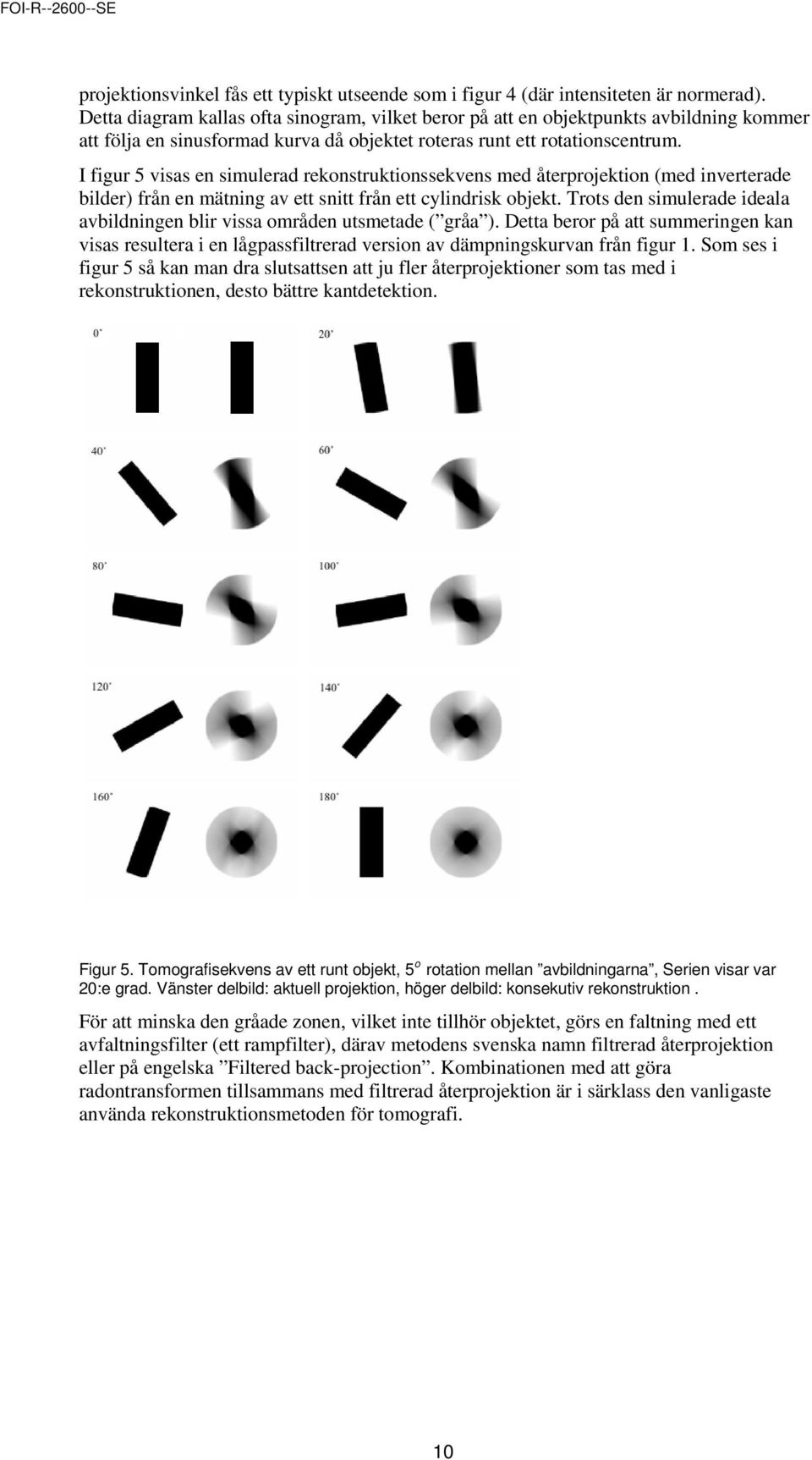 I figur 5 visas en simulerad rekonstruktionssekvens med återprojektion (med inverterade bilder) från en mätning av ett snitt från ett cylindrisk objekt.