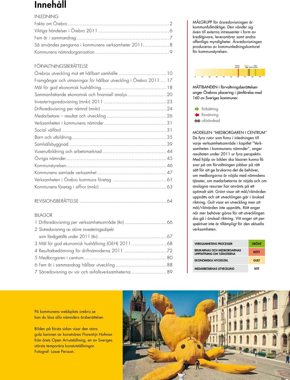 .. 18 Sammanfattande ekonomisk och finansiell analys... 20 Investeringsredovisning (mnkr) 2011... 23 Driftsredovisning per nämnd (mnkr)... 24 Medarbetare resultat och utveckling.