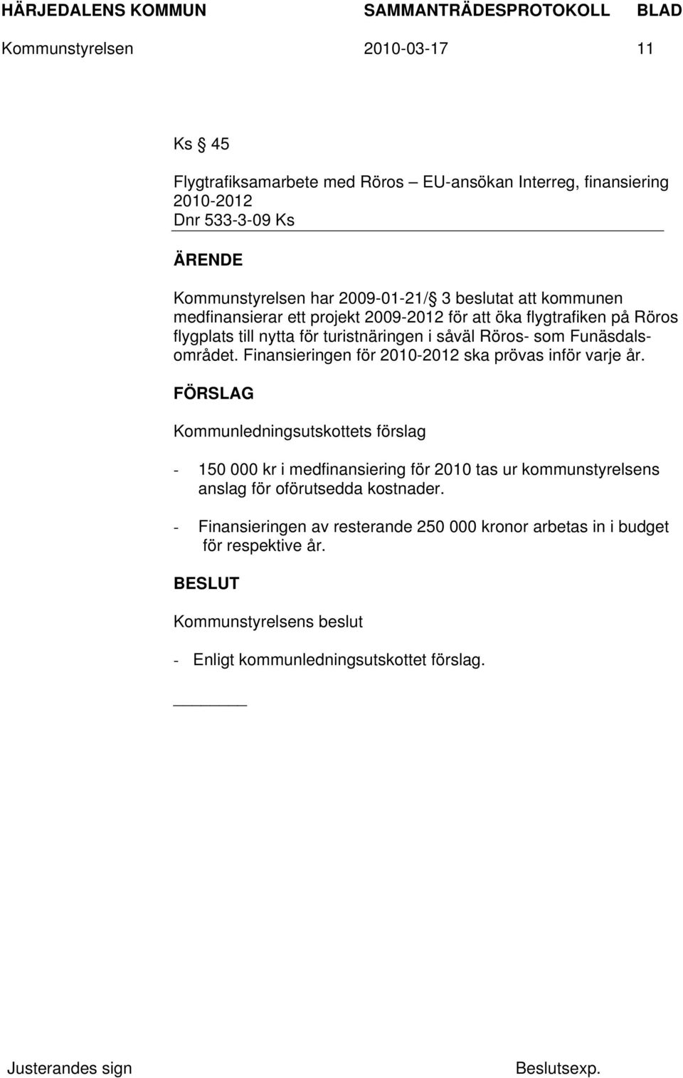 Funäsdalsområdet. Finansieringen för 2010-2012 ska prövas inför varje år.