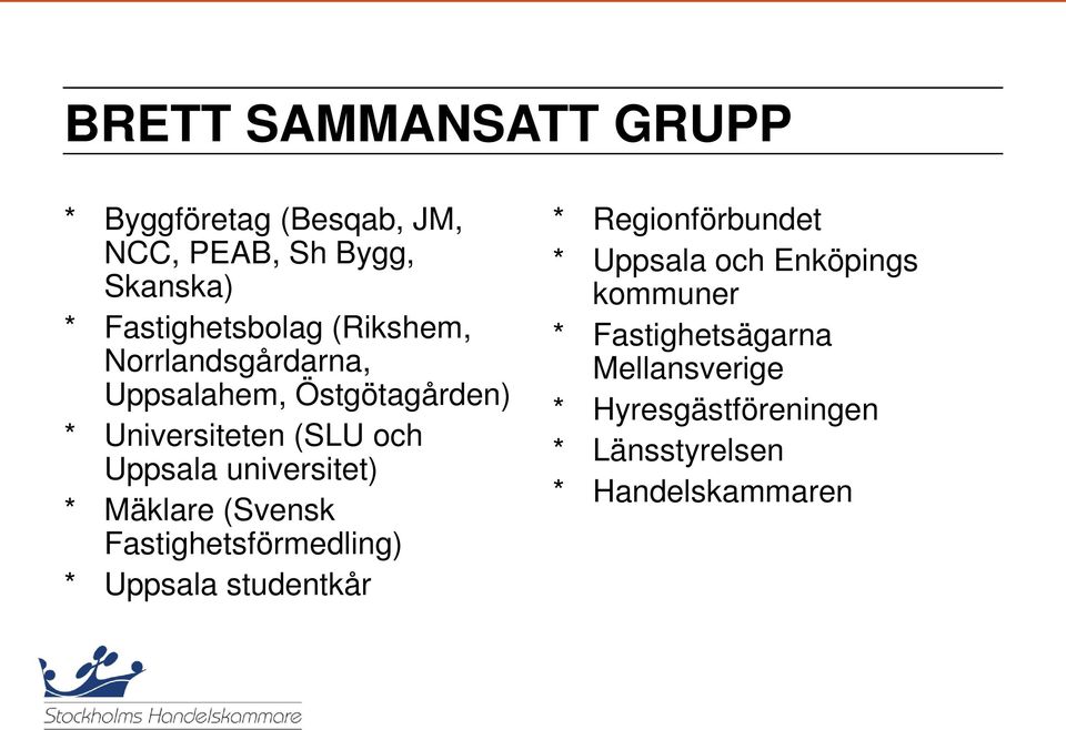 universitet) * Mäklare (Svensk Fastighetsförmedling) * Uppsala studentkår * Regionförbundet *