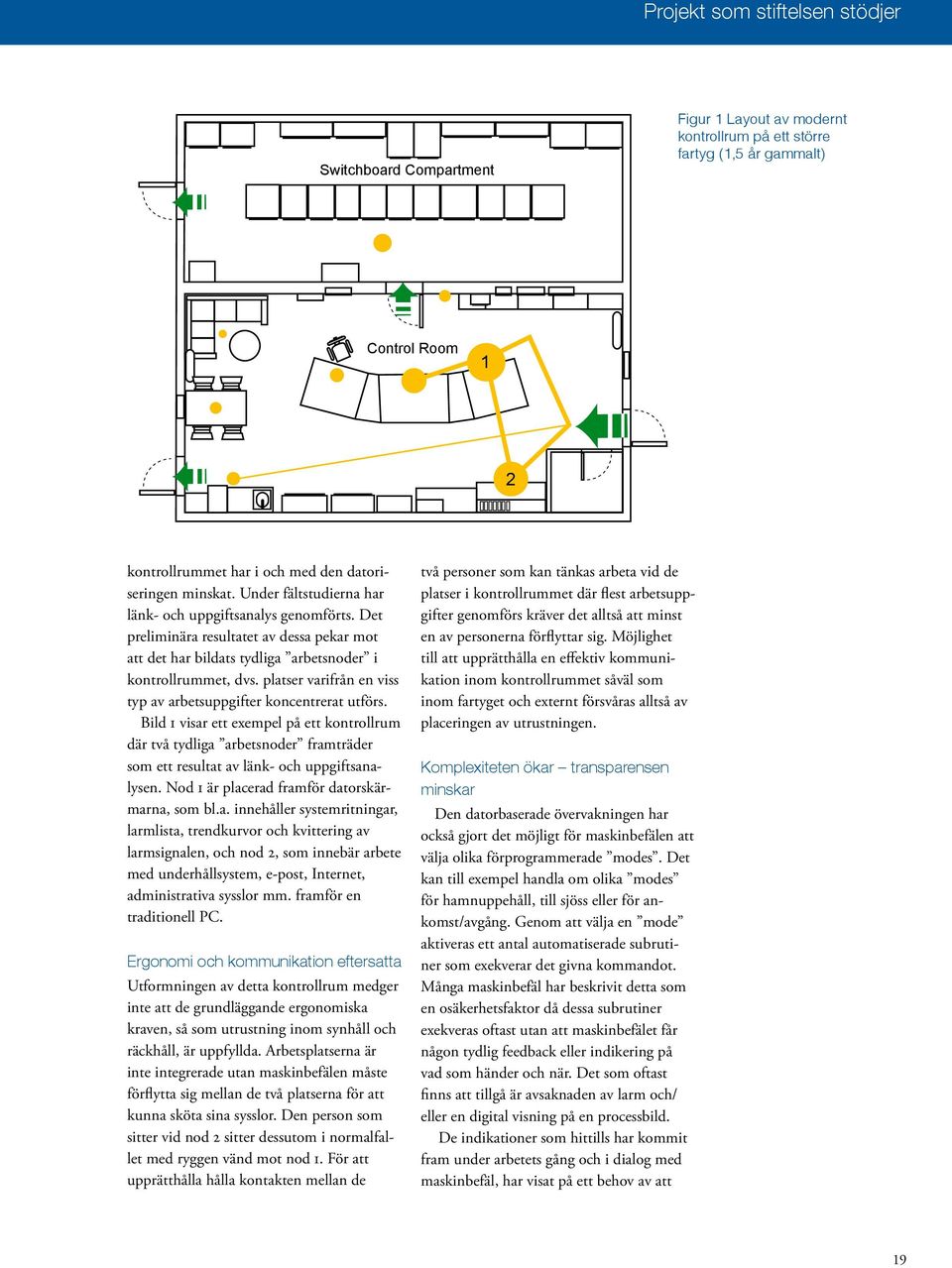 platser varifrån en viss typ av arbetsuppgifter koncentrerat utförs. Bild 1 visar ett exempel på ett kontrollrum där två tydliga arbetsnoder framträder som ett resultat av länk- och uppgiftsanalysen.