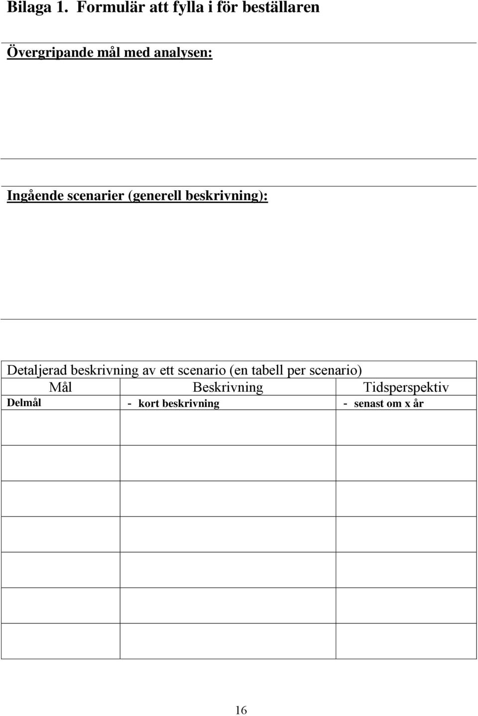 analysen: Ingående scenarier (generell beskrivning): Detaljerad