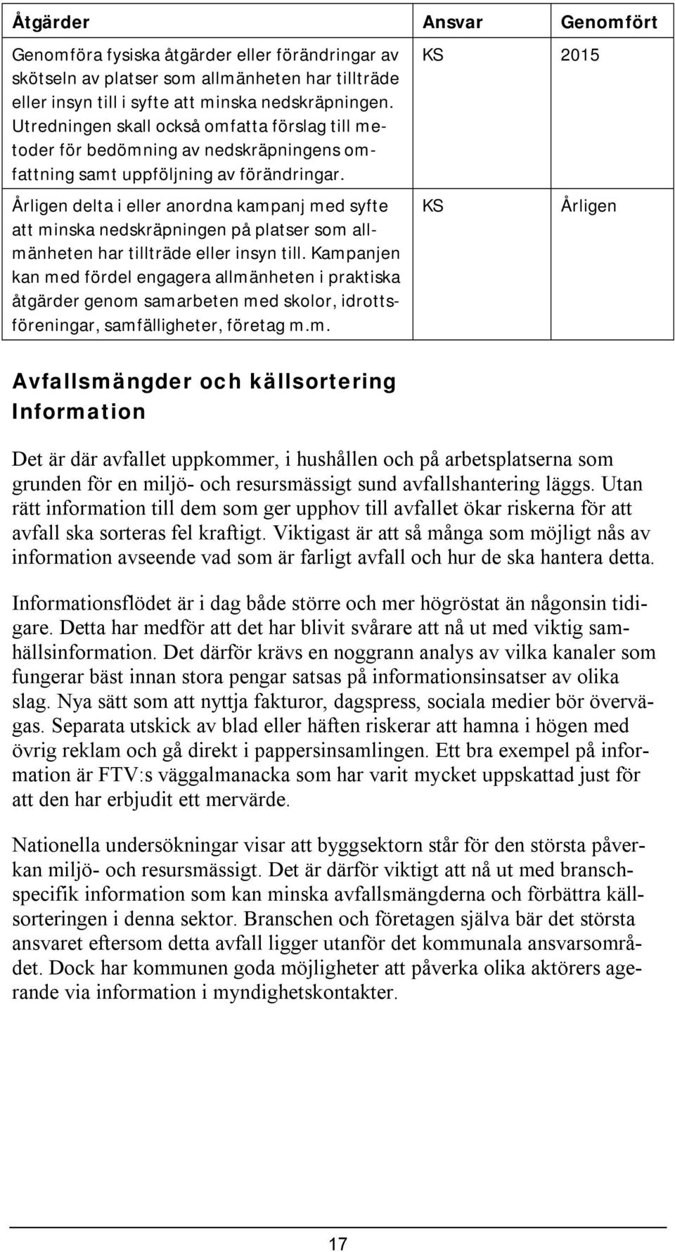 Årlgen delta eller anordna kampanj med syfte att mnska nedskräpnngen på platser som allmänheten har tllträde eller nsyn tll.