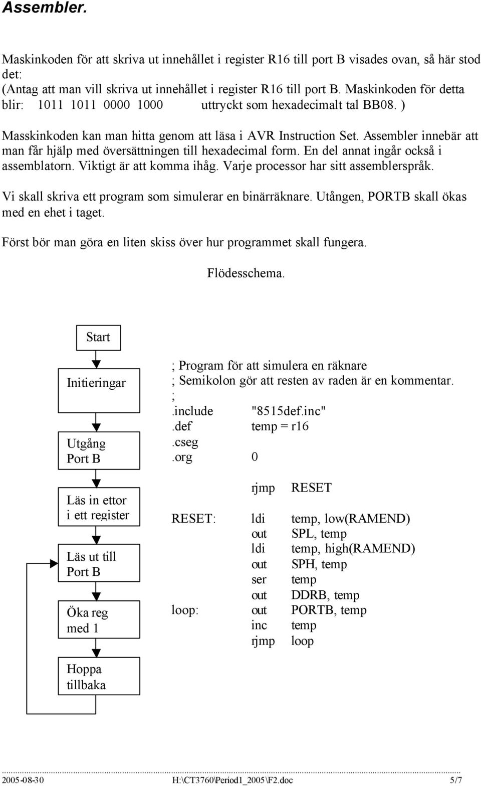 Assembler innebär att man får hjälp med översättningen till hexadecimal form. En del annat ingår också i assemblatorn. Viktigt är att komma ihåg. Varje processor har sitt assemblerspråk.