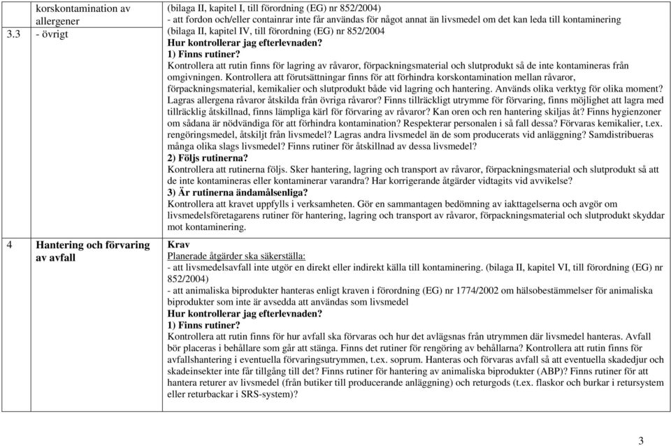 leda till kontaminering (bilaga II, kapitel IV, till förordning (EG) nr 852/2004 Kontrollera att rutin finns för lagring av råvaror, förpackningsmaterial och slutprodukt så de inte kontamineras från