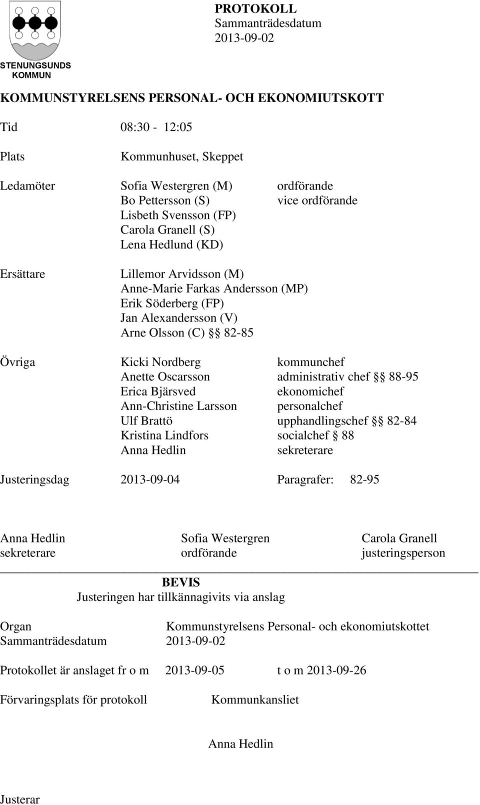 Nordberg kommunchef Anette Oscarsson administrativ chef 88-95 Erica Bjärsved ekonomichef Ann-Christine Larsson personalchef Ulf Brattö upphandlingschef 82-84 Kristina Lindfors socialchef 88 Anna